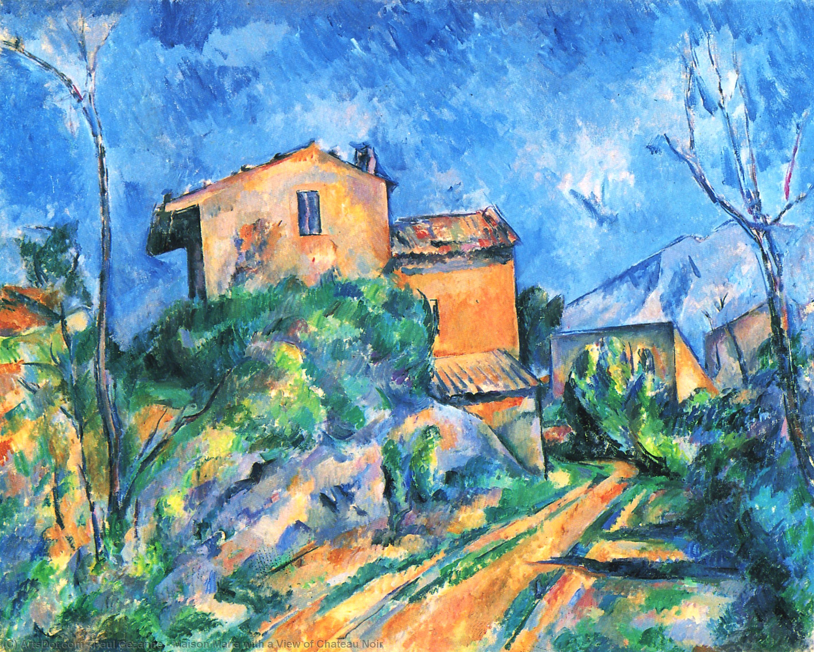 Wikioo.org – La Enciclopedia de las Bellas Artes - Pintura, Obras de arte de Paul Cezanne - Maison Maria con una vista del castillo francés Noir