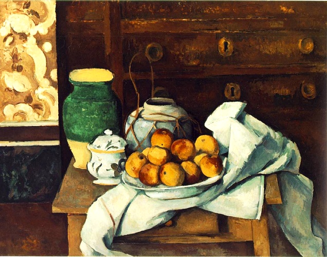 Wikioo.org – La Enciclopedia de las Bellas Artes - Pintura, Obras de arte de Paul Cezanne - Naturaleza muerta con Cómoda