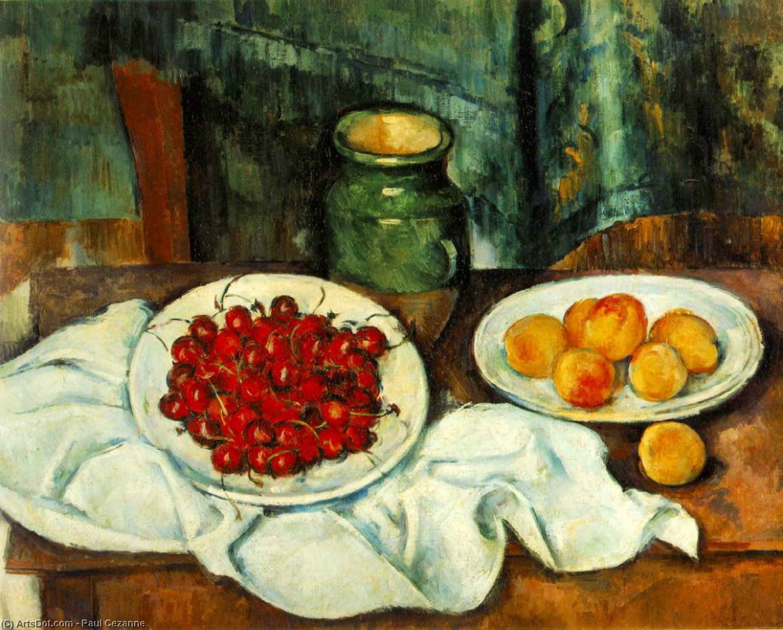 Wikoo.org - موسوعة الفنون الجميلة - اللوحة، العمل الفني Paul Cezanne - Still Life with Plate of Cherries