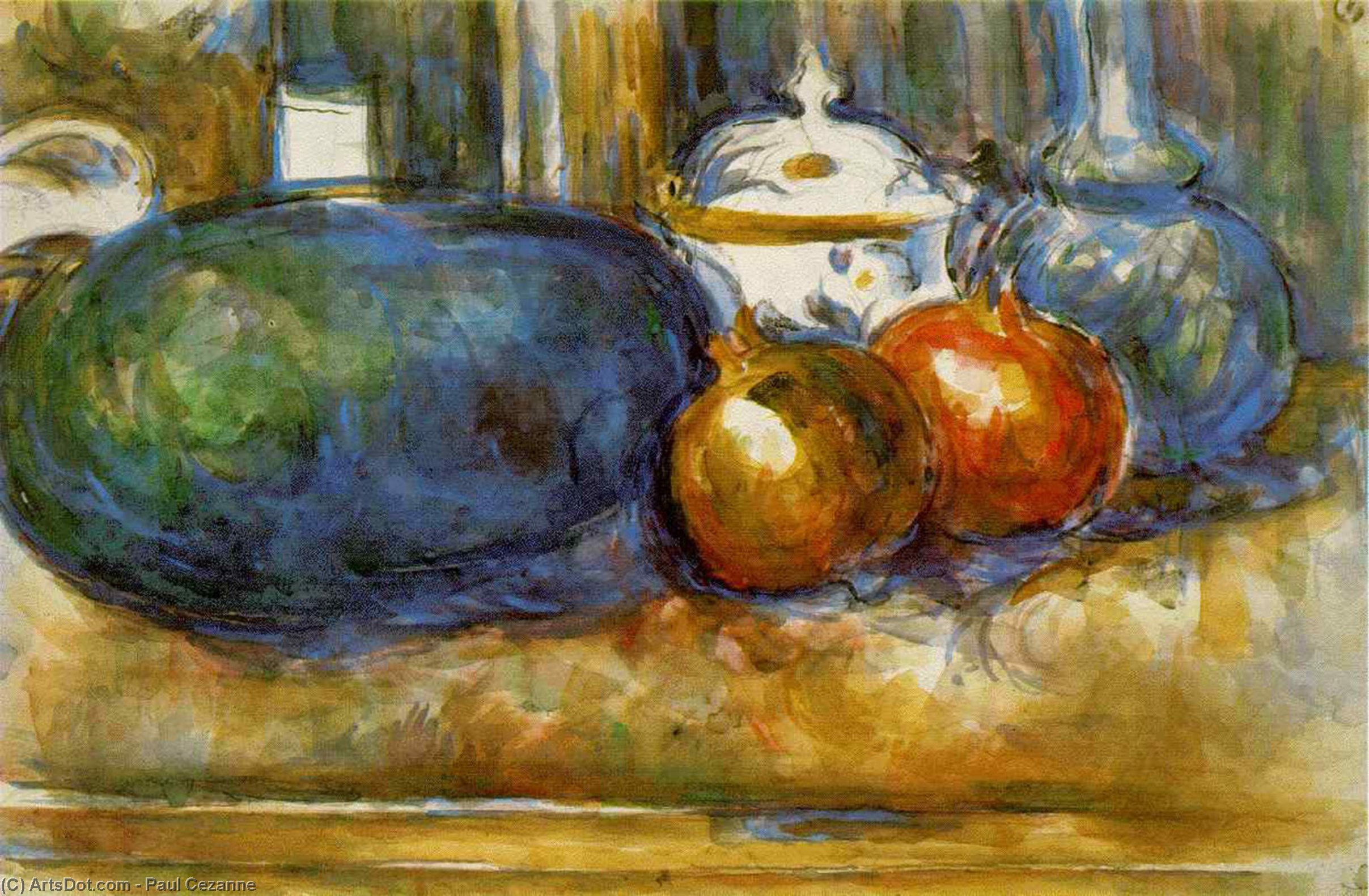 Wikioo.org - The Encyclopedia of Fine Arts - Painting, Artwork by Paul Cezanne - Still Life with Watermelon and Pomegranates
