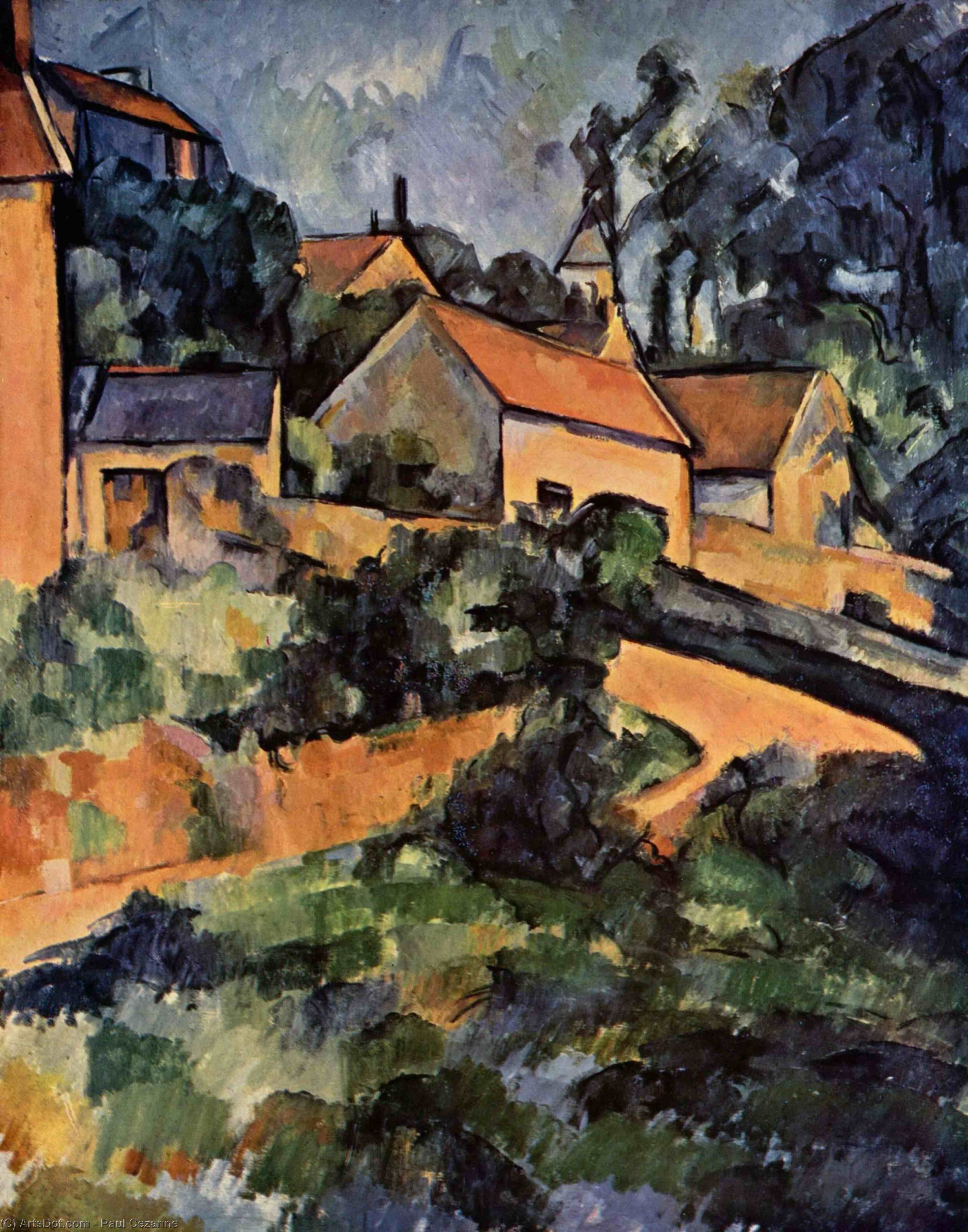WikiOO.org - Encyclopedia of Fine Arts - Maleri, Artwork Paul Cezanne - Turning Road at Montgeroult