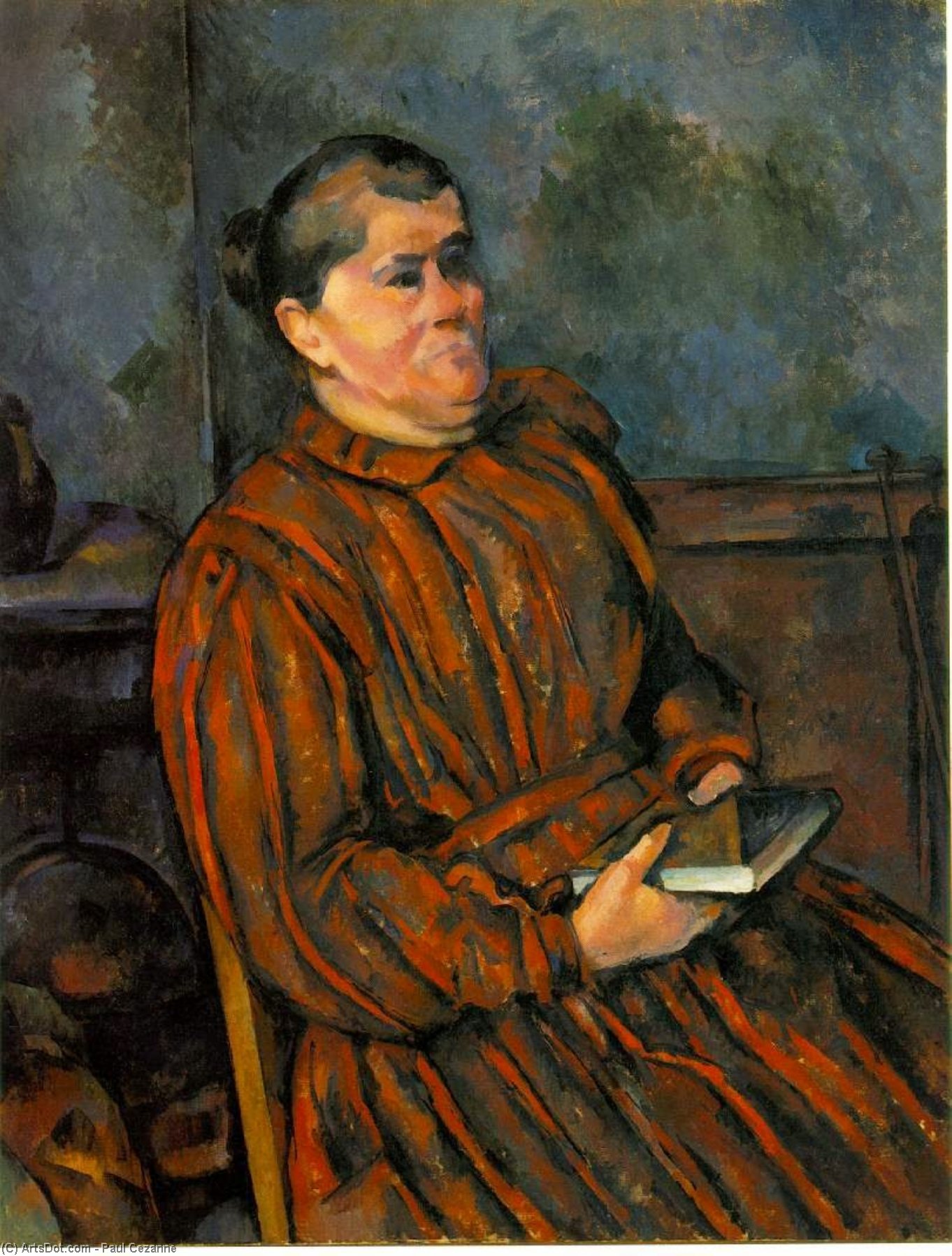 WikiOO.org – 美術百科全書 - 繪畫，作品 Paul Cezanne - 女人在 红  有条纹  礼服