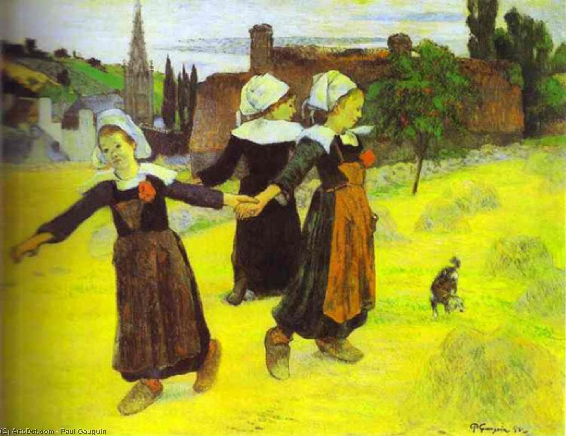 Wikioo.org - The Encyclopedia of Fine Arts - Painting, Artwork by Paul Gauguin - Breton Girls Dancing, Pont-Aven