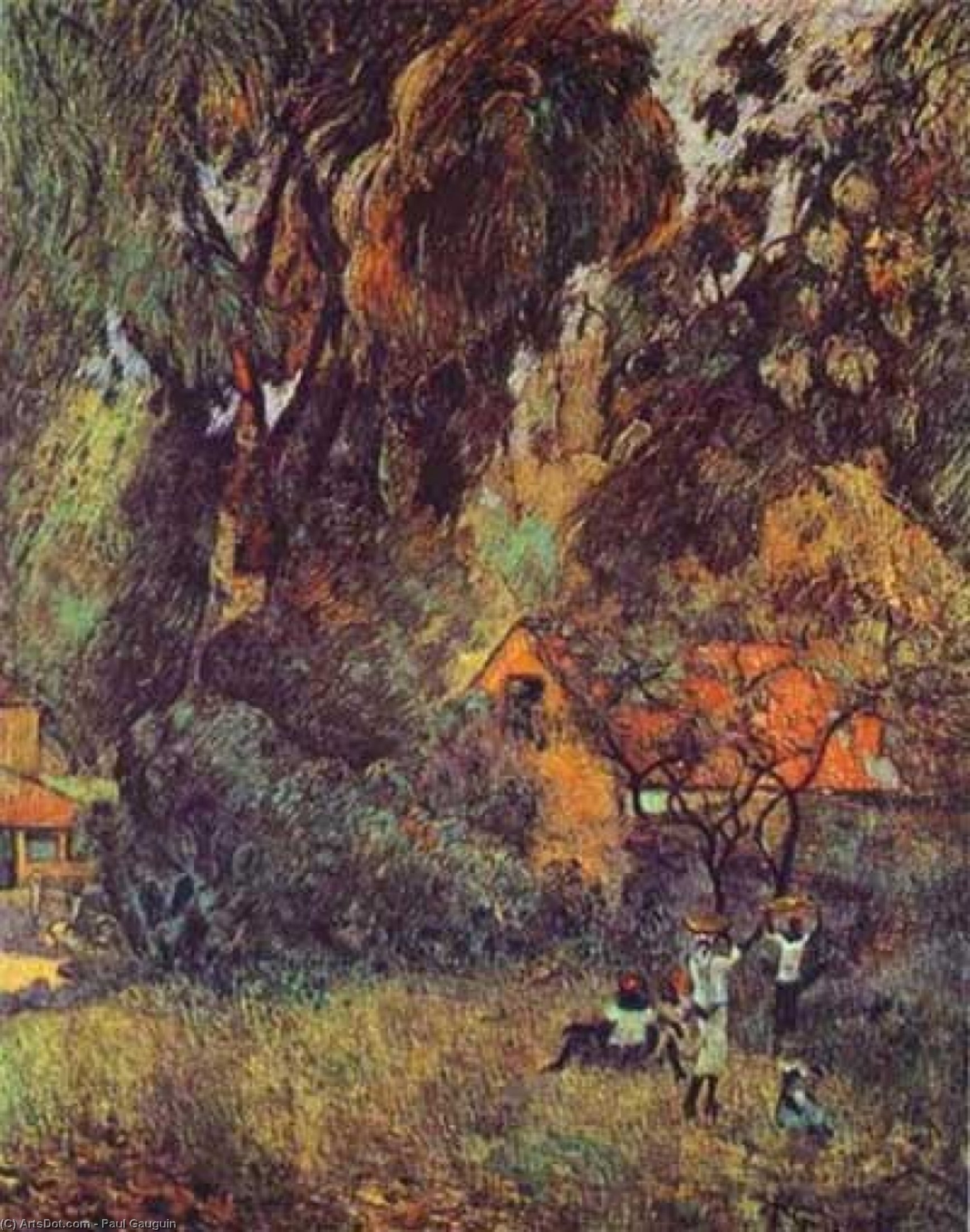 Wikioo.org - The Encyclopedia of Fine Arts - Painting, Artwork by Paul Gauguin - Huts under Trees