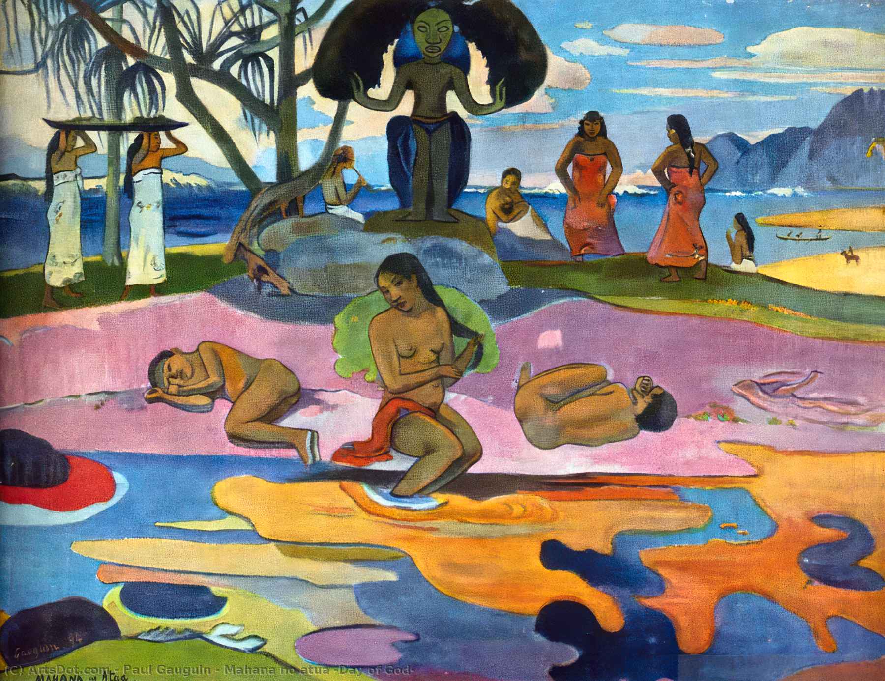 Wikioo.org - Encyklopedia Sztuk Pięknych - Malarstwo, Grafika Paul Gauguin - Mahana no atua (Day of God)