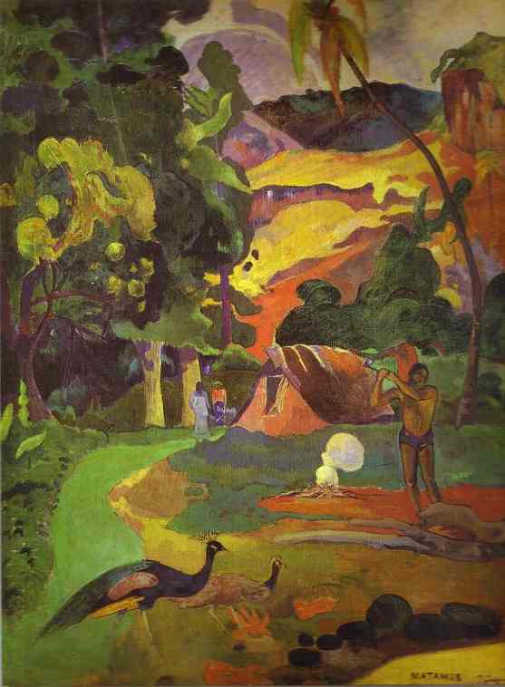 WikiOO.org - 백과 사전 - 회화, 삽화 Paul Gauguin - Matamoe (Landscape with Peacocks)