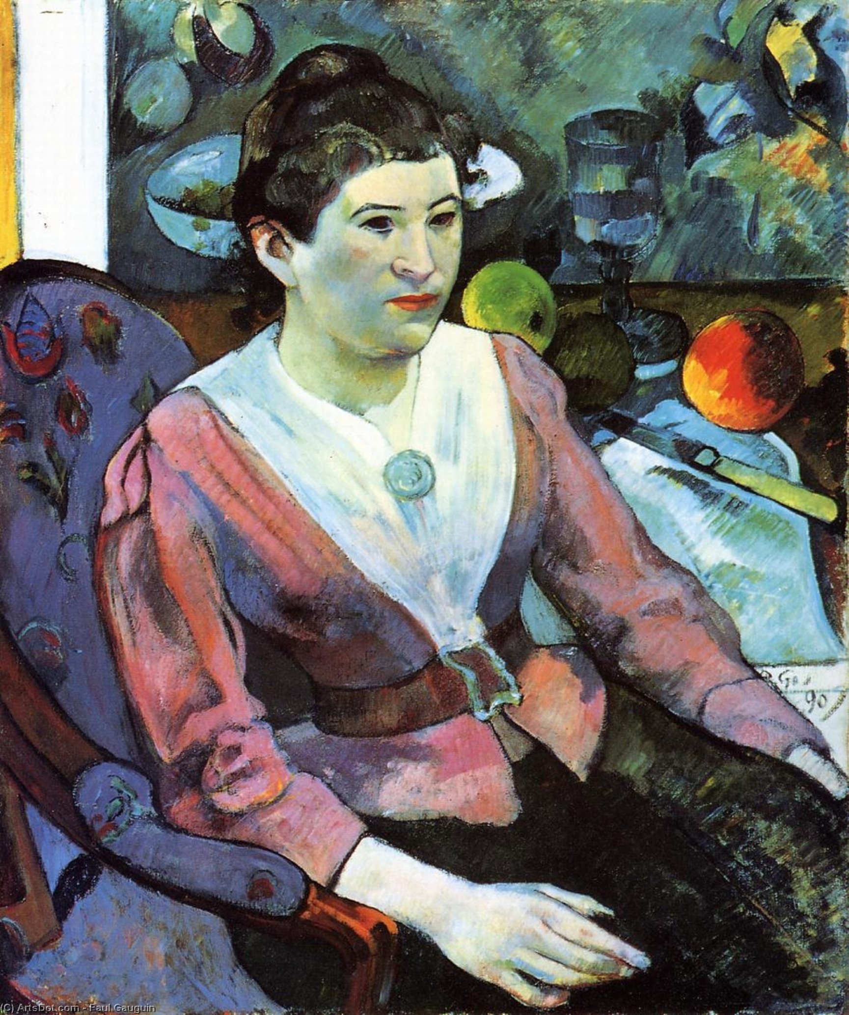 WikiOO.org - Encyclopedia of Fine Arts - Maleri, Artwork Paul Gauguin - Portrait of a Woman with Cezanne Still Life