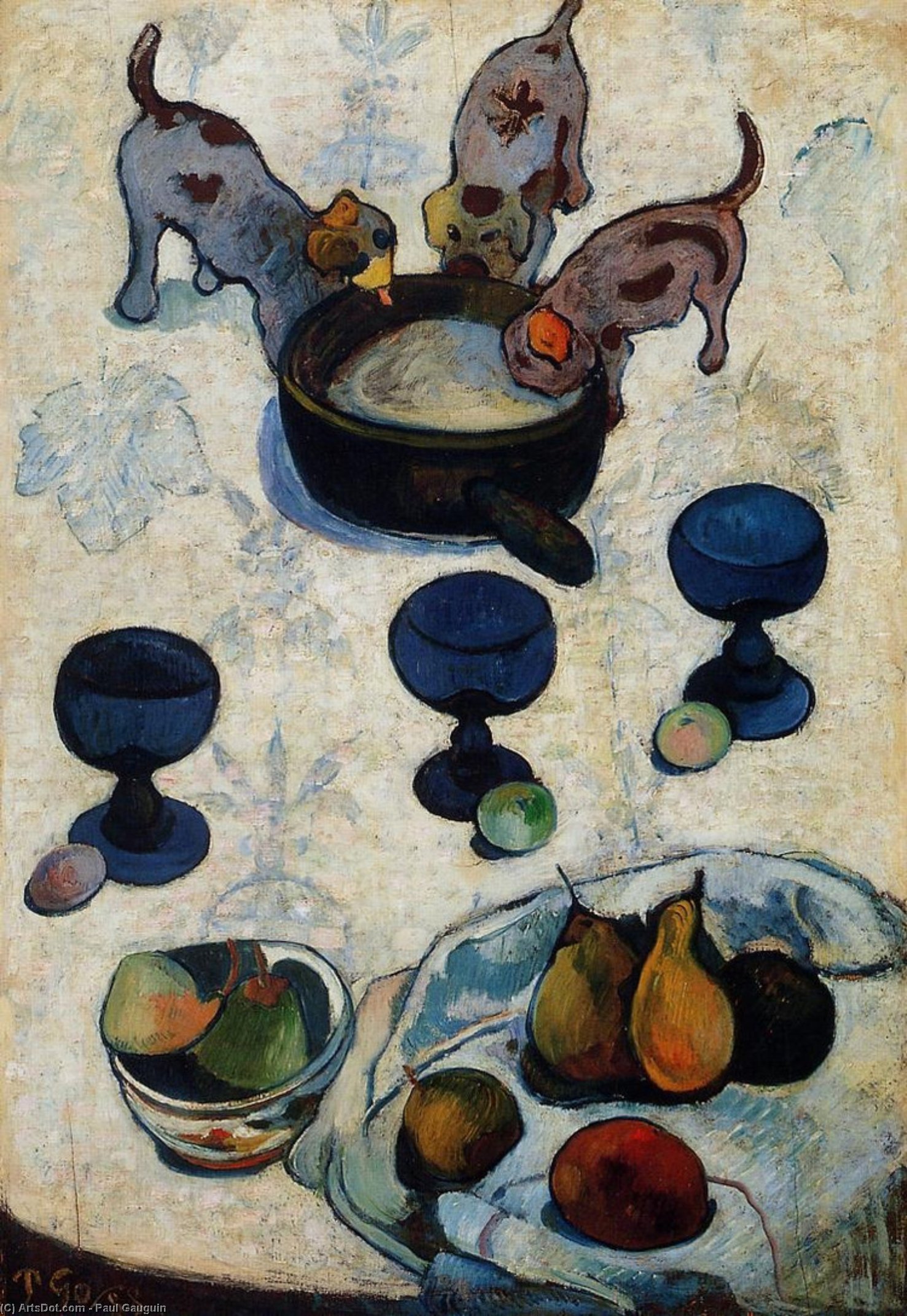 Wikioo.org - The Encyclopedia of Fine Arts - Painting, Artwork by Paul Gauguin - Still Life with Three Puppies