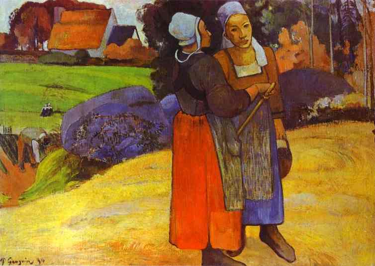 WikiOO.org - Güzel Sanatlar Ansiklopedisi - Resim, Resimler Paul Gauguin - Two Breton Women on the Road
