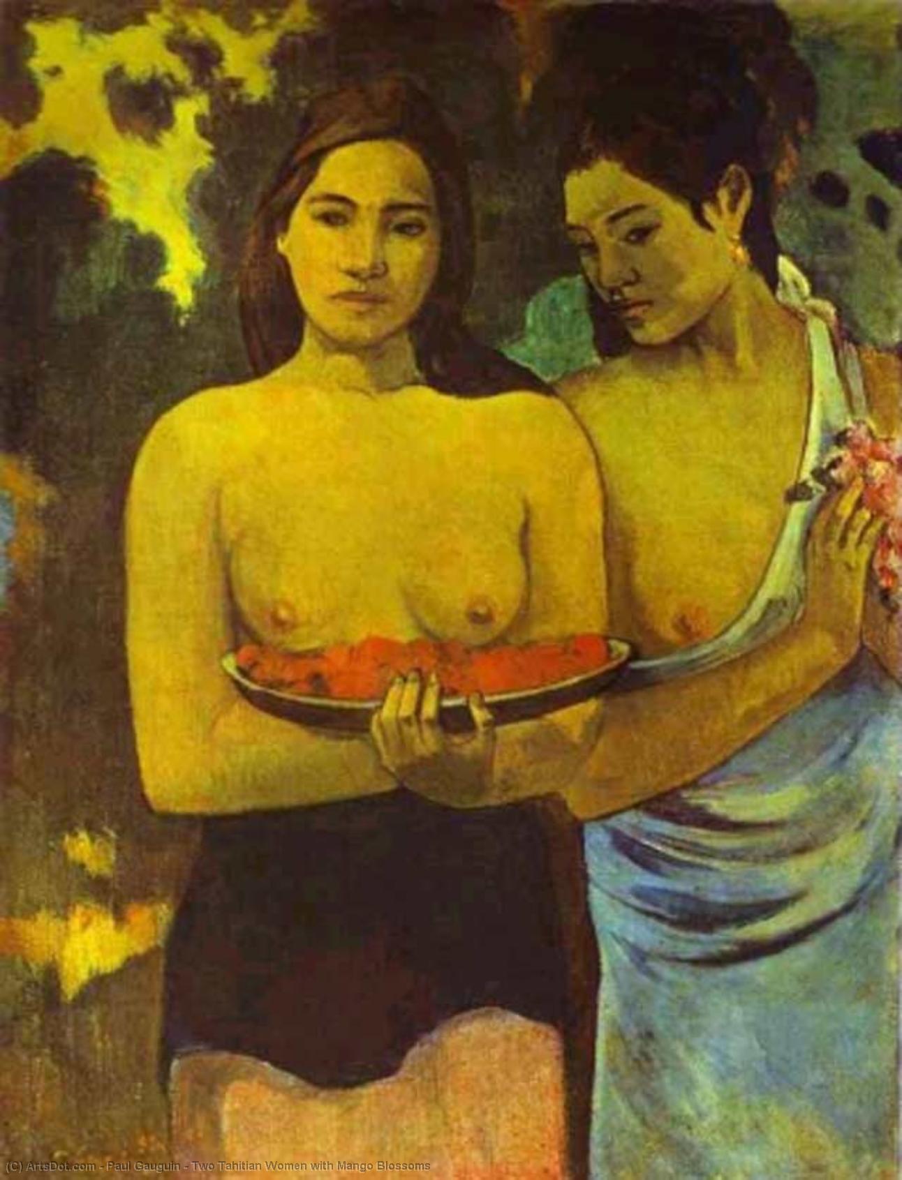 Wikioo.org - The Encyclopedia of Fine Arts - Painting, Artwork by Paul Gauguin - Two Tahitian Women with Mango Blossoms