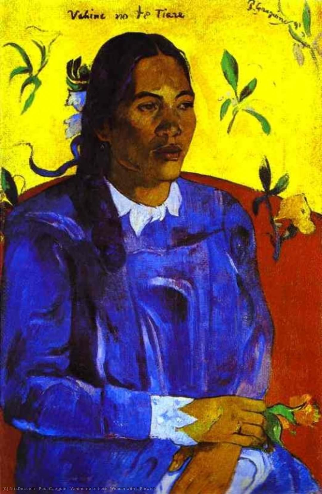 WikiOO.org – 美術百科全書 - 繪畫，作品 Paul Gauguin - Vahine没有te 蒂亚雷  女人  与  一个   花