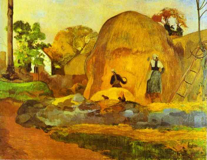 Wikoo.org - موسوعة الفنون الجميلة - اللوحة، العمل الفني Paul Gauguin - Yellow Hay Ricks (Fair Harvest)