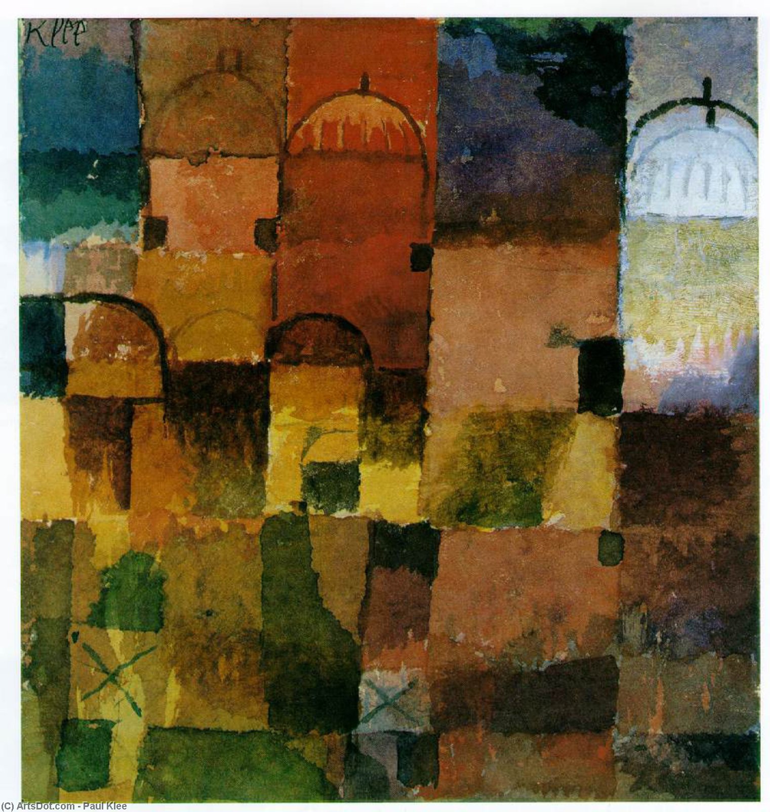 WikiOO.org - 백과 사전 - 회화, 삽화 Paul Klee - Red and White Domes
