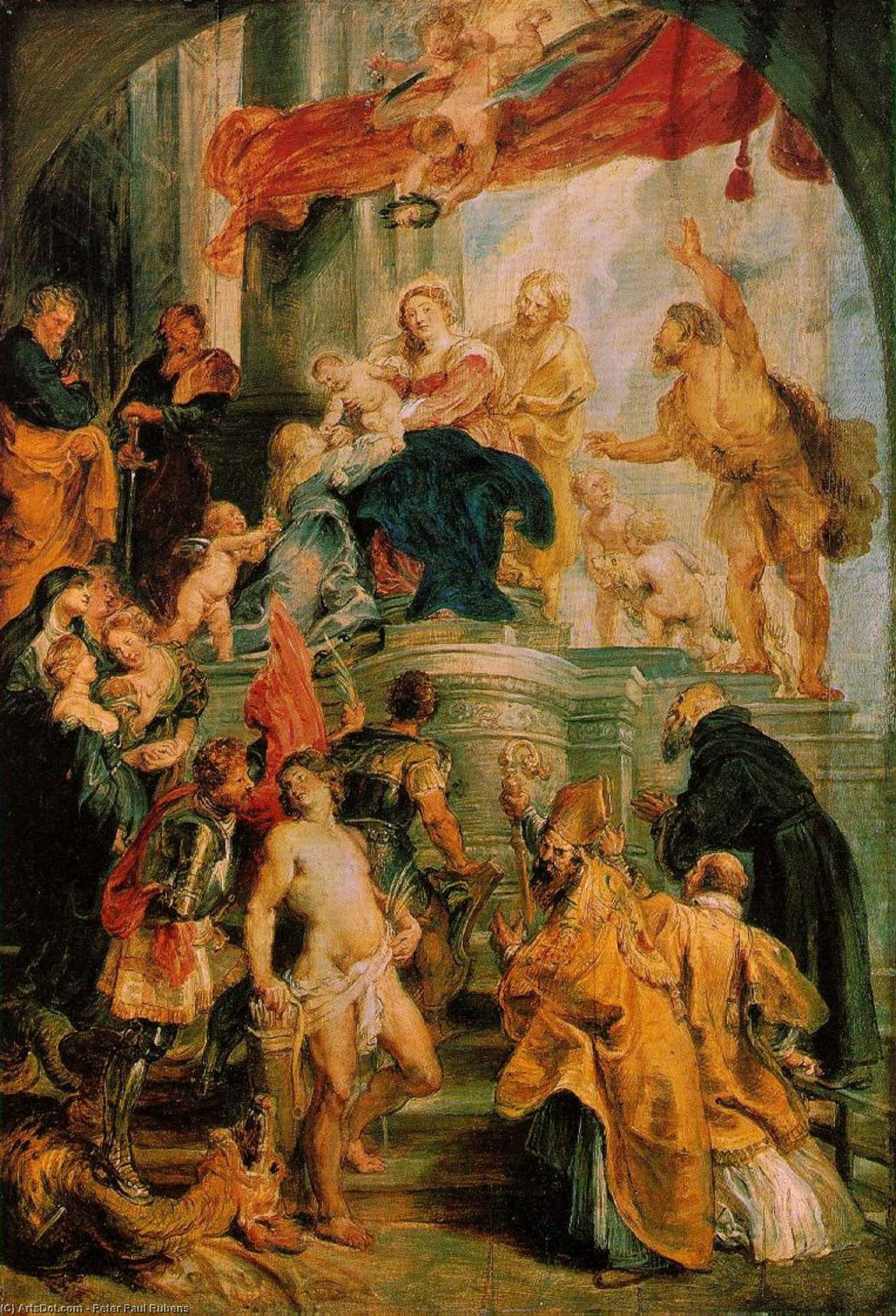 Wikioo.org - The Encyclopedia of Fine Arts - Painting, Artwork by Peter Paul Rubens - Madonna and Child Enthroned with Saints