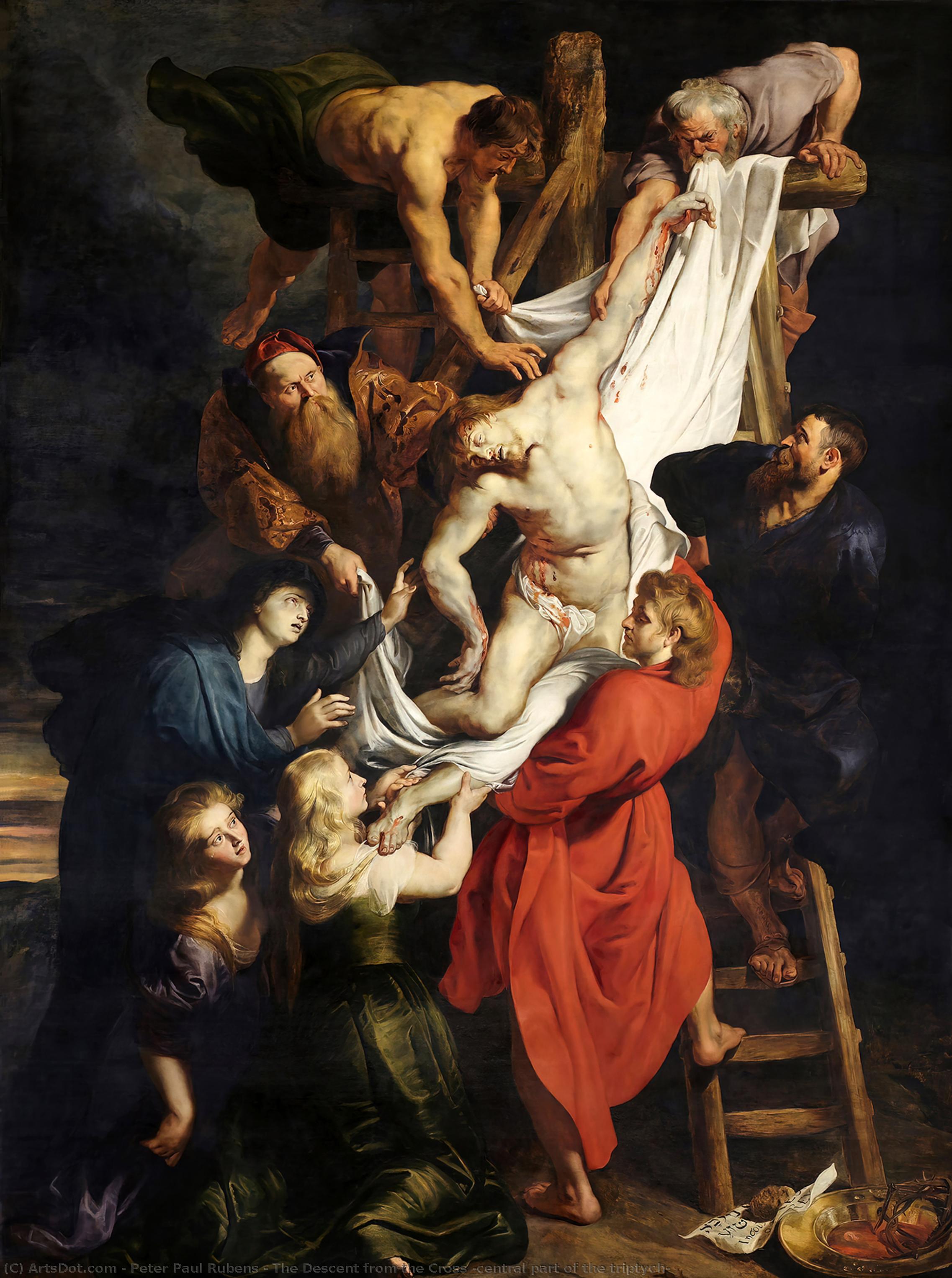 Wikoo.org - موسوعة الفنون الجميلة - اللوحة، العمل الفني Peter Paul Rubens - The Descent from the Cross (central part of the triptych)
