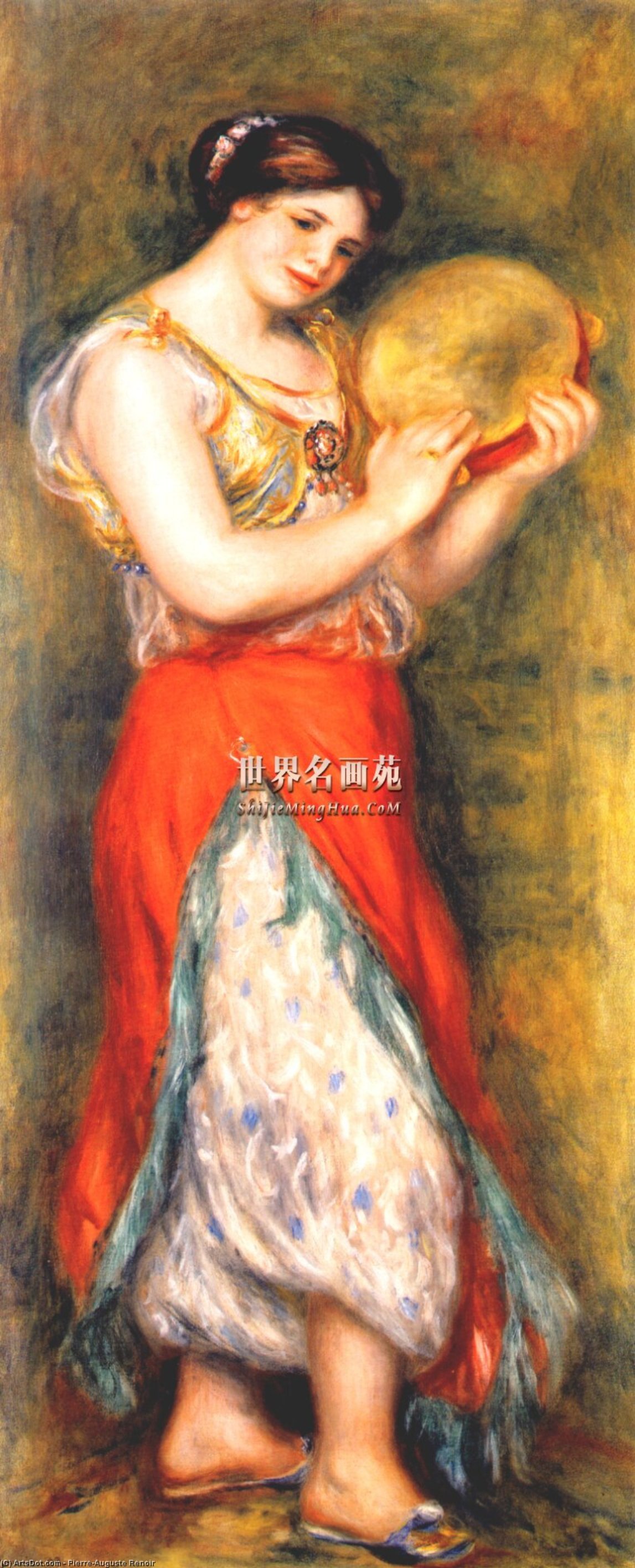 Wikoo.org - موسوعة الفنون الجميلة - اللوحة، العمل الفني Pierre-Auguste Renoir - Dancer with Tambourne (Gabrielle Renard)