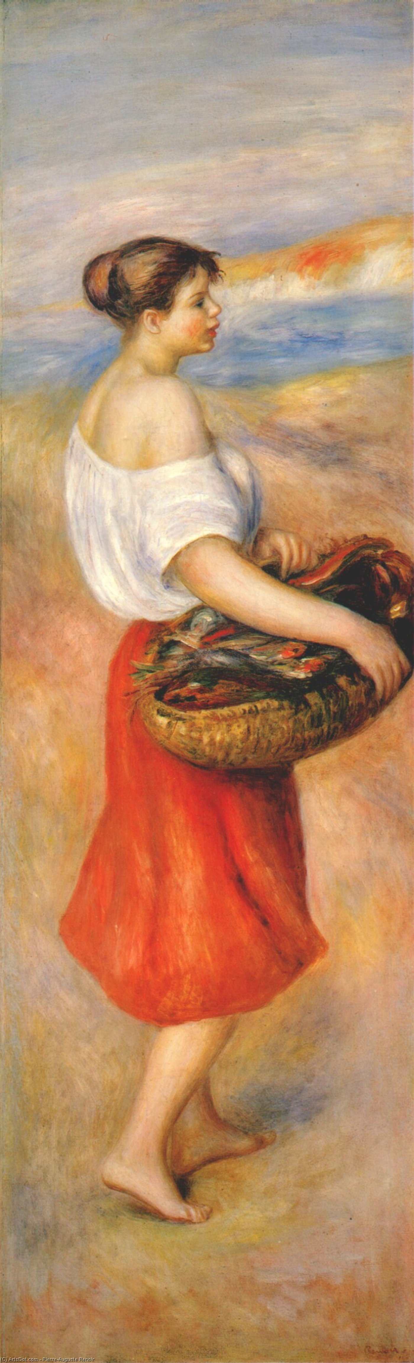 Wikioo.org – L'Encyclopédie des Beaux Arts - Peinture, Oeuvre de Pierre-Auguste Renoir - fille avec un panier des poisson