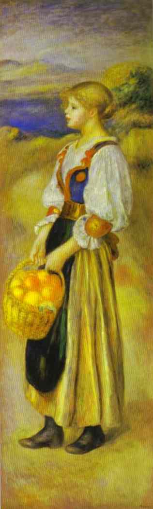 WikiOO.org – 美術百科全書 - 繪畫，作品 Pierre-Auguste Renoir - 女孩与一个 篮  的  桔子