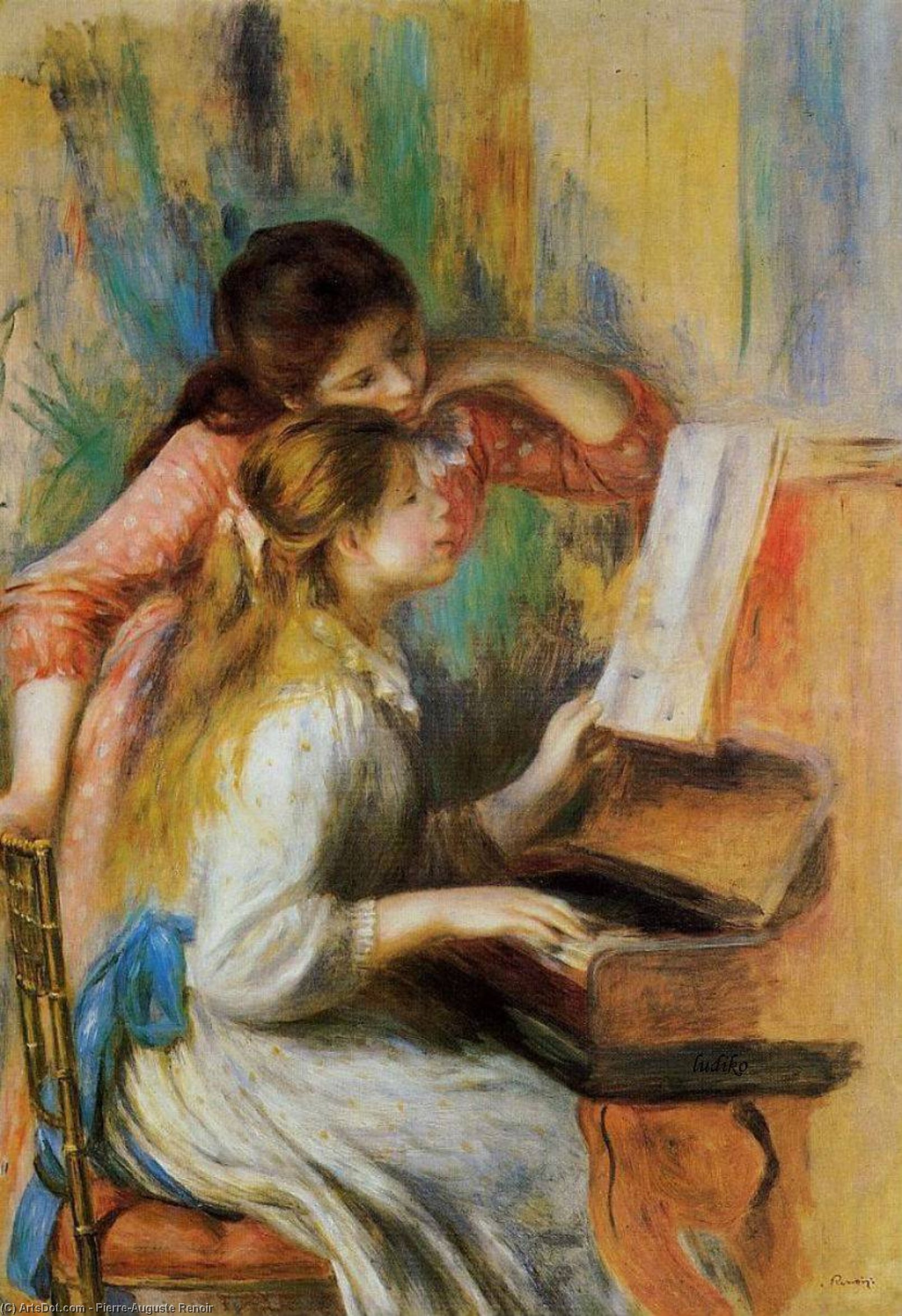 Wikoo.org - موسوعة الفنون الجميلة - اللوحة، العمل الفني Pierre-Auguste Renoir - Girls at the Piano