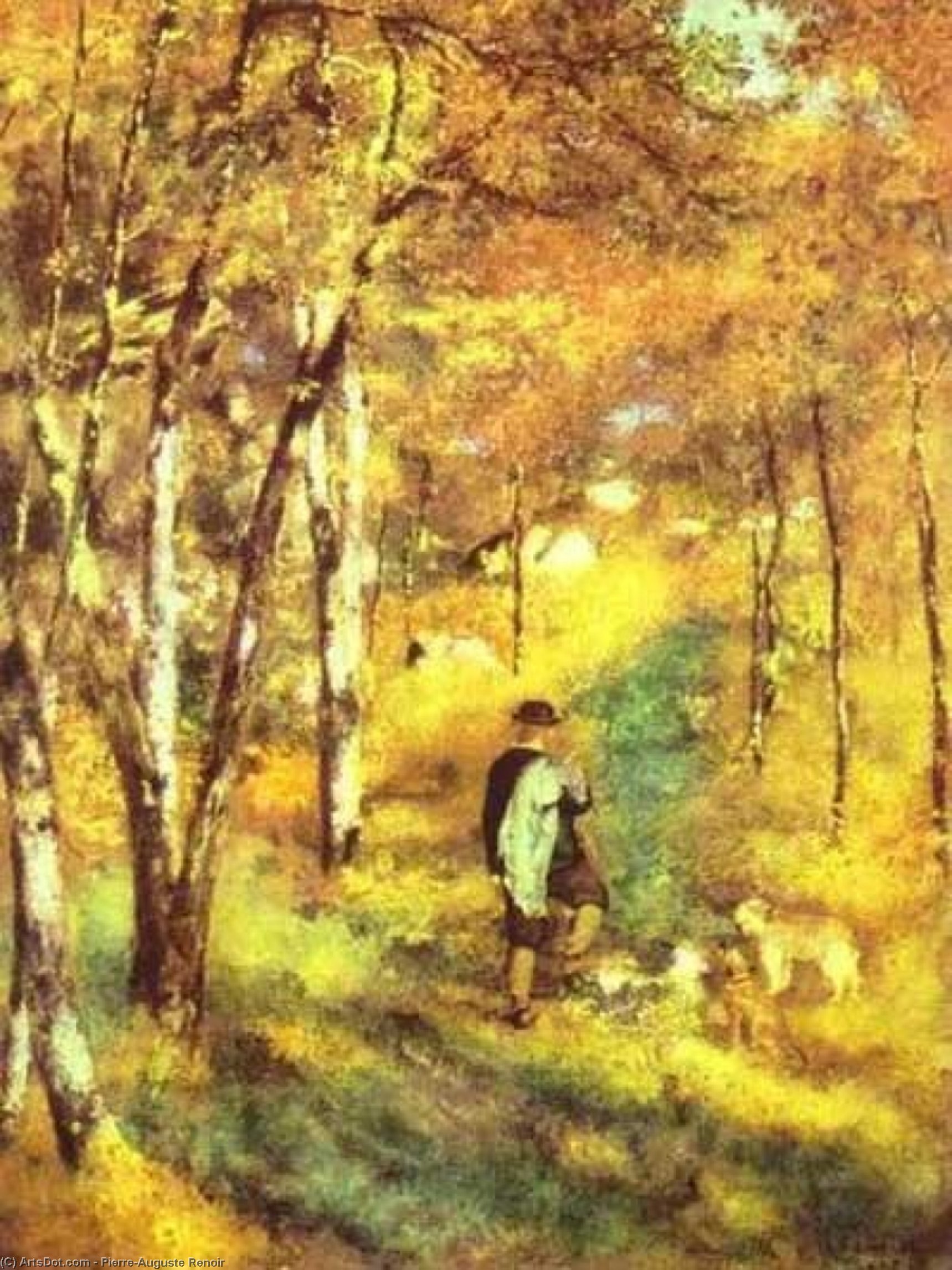 Wikioo.org - Bách khoa toàn thư về mỹ thuật - Vẽ tranh, Tác phẩm nghệ thuật Pierre-Auguste Renoir - Young Man Walking with Dogs in Fontainebleau Forest