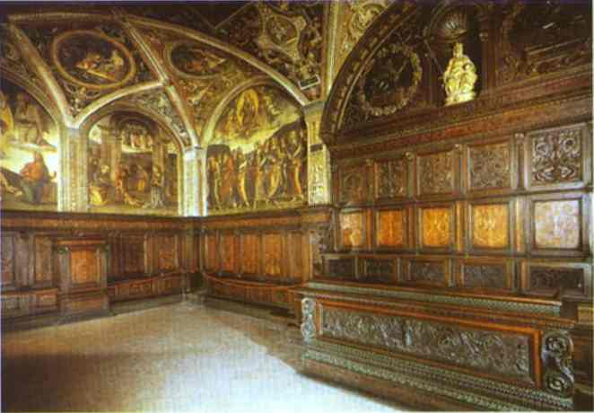 WikiOO.org - Encyclopedia of Fine Arts - Maalaus, taideteos Pietro Perugino (Pietro Vannucci) - Interior of the audience chamber