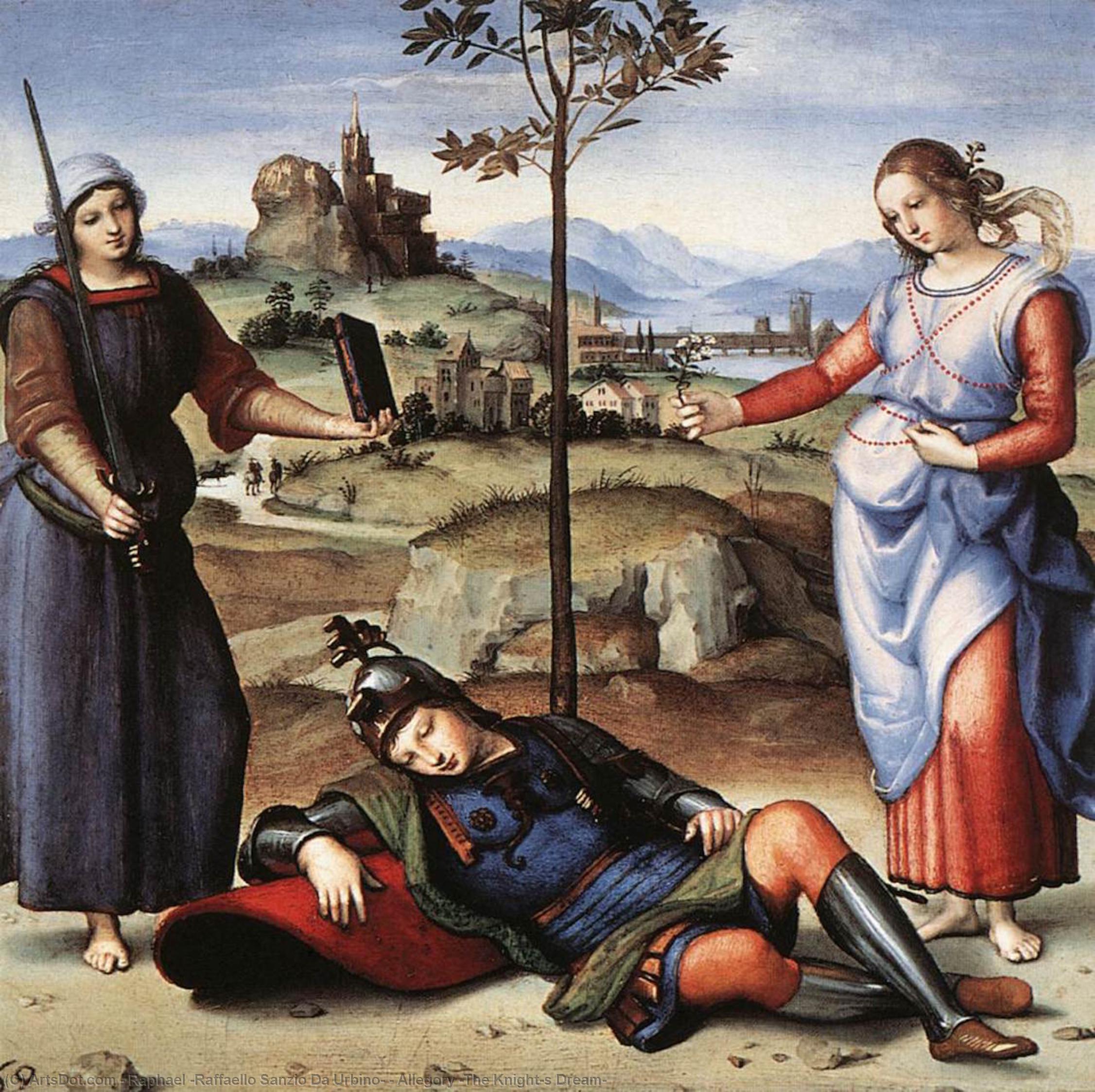 Wikoo.org - موسوعة الفنون الجميلة - اللوحة، العمل الفني Raphael (Raffaello Sanzio Da Urbino) - Allegory (The Knight's Dream)