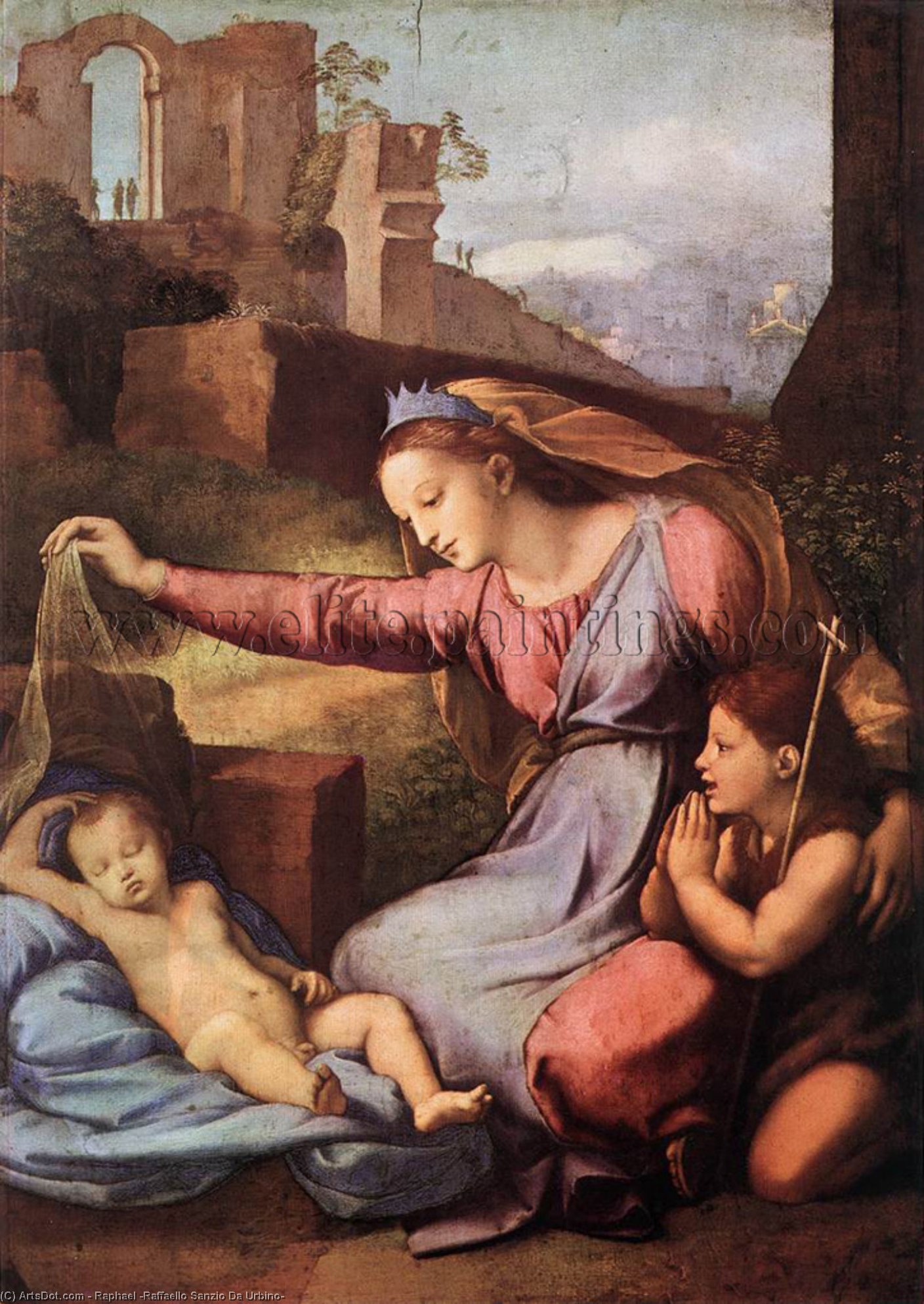 WikiOO.org - Encyclopedia of Fine Arts - Maleri, Artwork Raphael (Raffaello Sanzio Da Urbino) - Madonna with the Blue Diadem