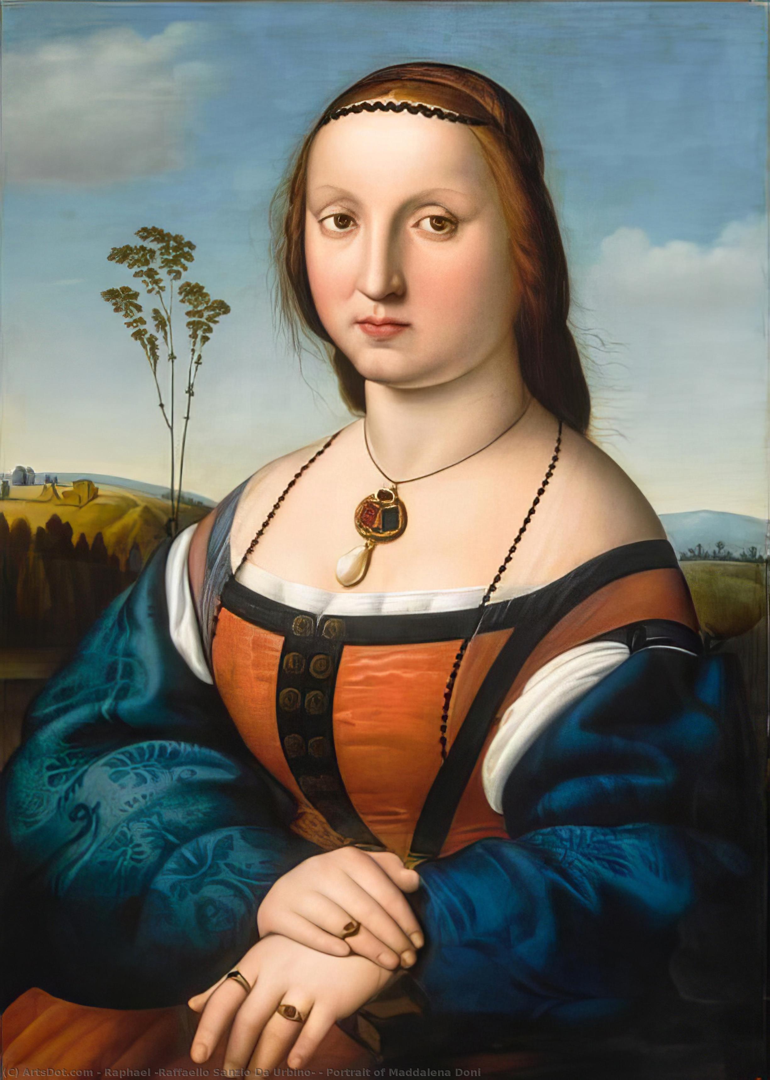 Wikioo.org - สารานุกรมวิจิตรศิลป์ - จิตรกรรม Raphael (Raffaello Sanzio Da Urbino) - Portrait of Maddalena Doni