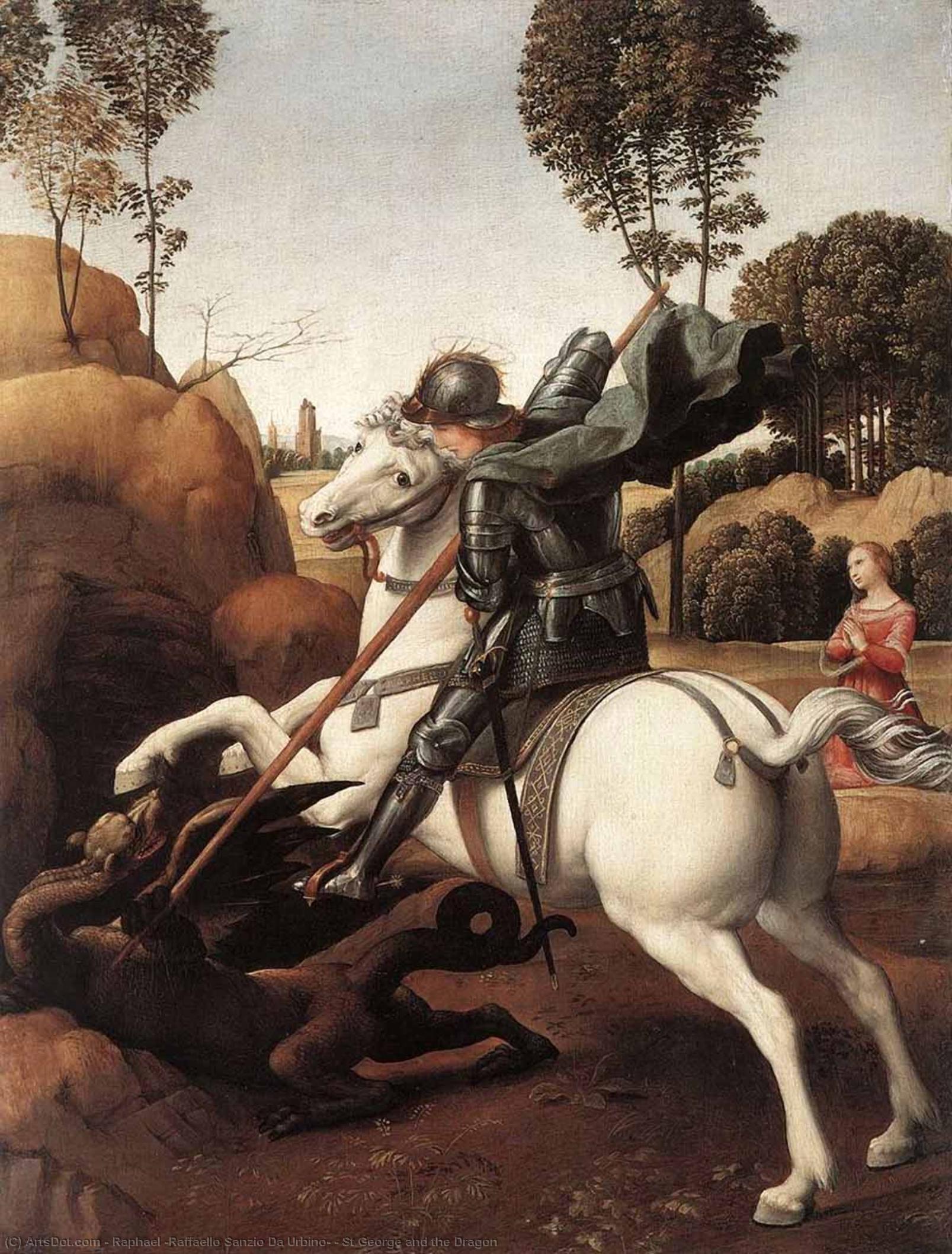 Wikioo.org – La Enciclopedia de las Bellas Artes - Pintura, Obras de arte de Raphael (Raffaello Sanzio Da Urbino) - san jorge y el dragón