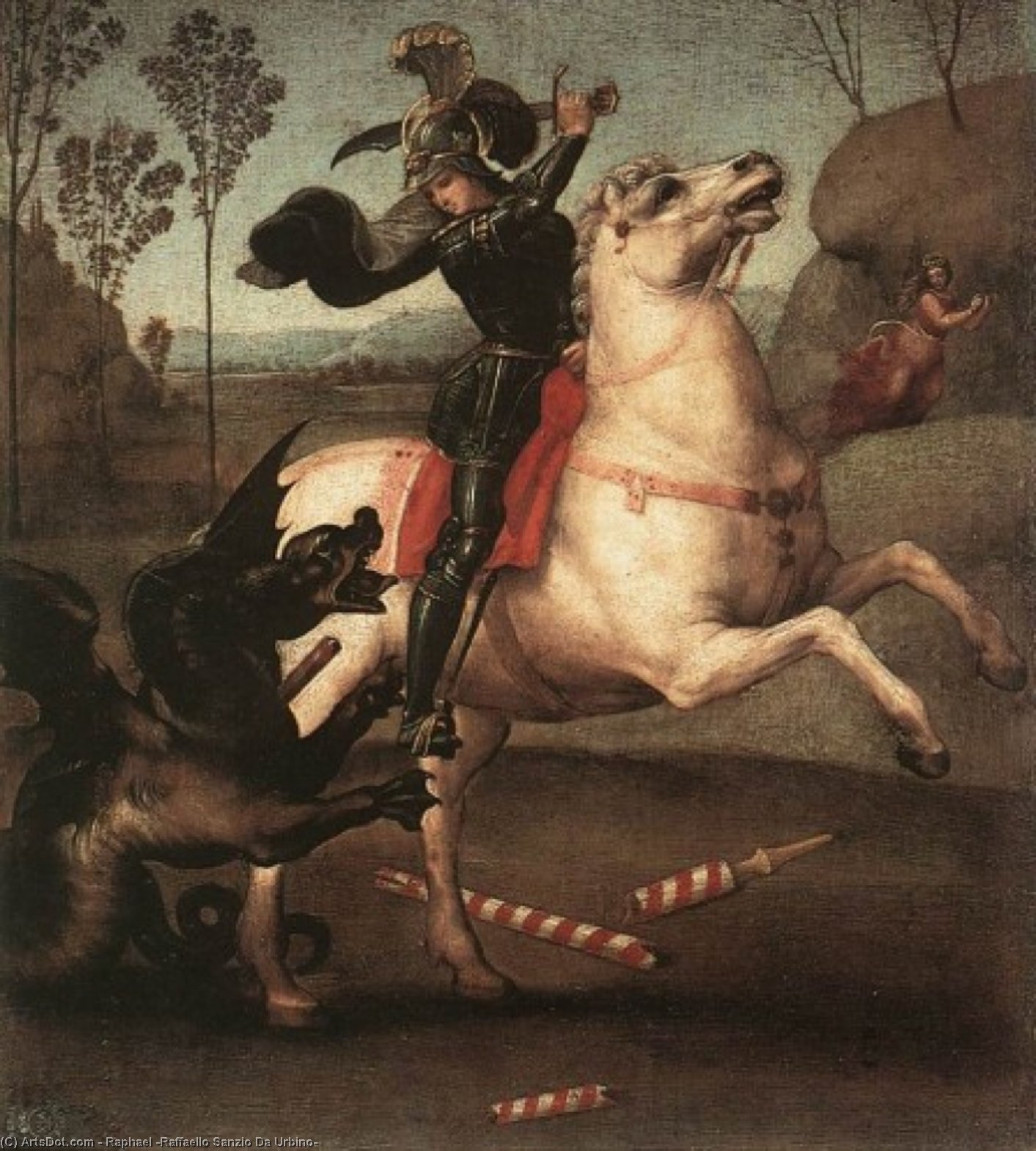 Wikioo.org – La Enciclopedia de las Bellas Artes - Pintura, Obras de arte de Raphael (Raffaello Sanzio Da Urbino) - san jorge luchando contra el dragón