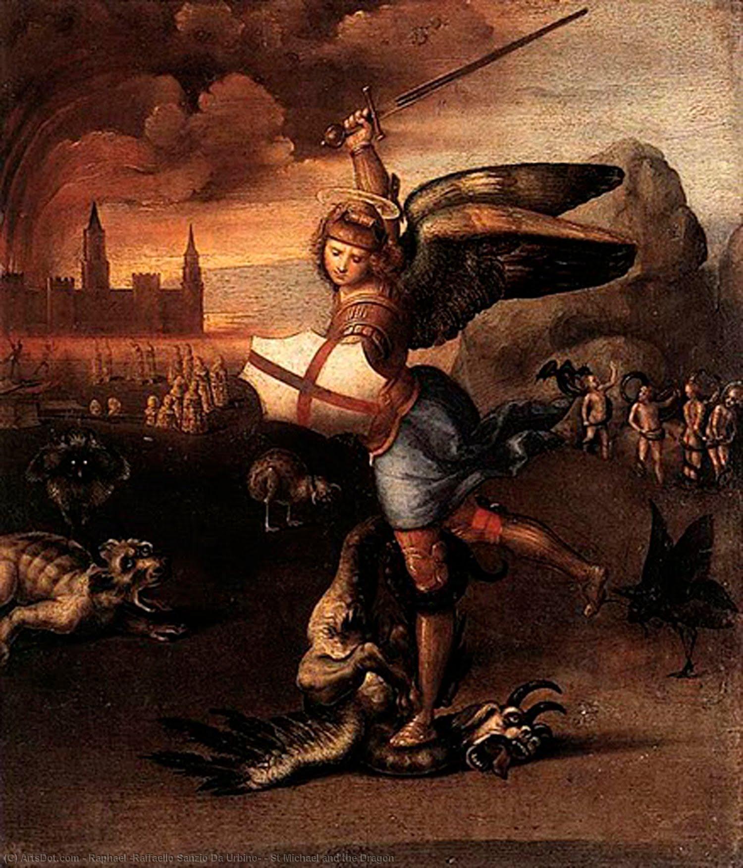 WikiOO.org - 백과 사전 - 회화, 삽화 Raphael (Raffaello Sanzio Da Urbino) - St Michael and the Dragon