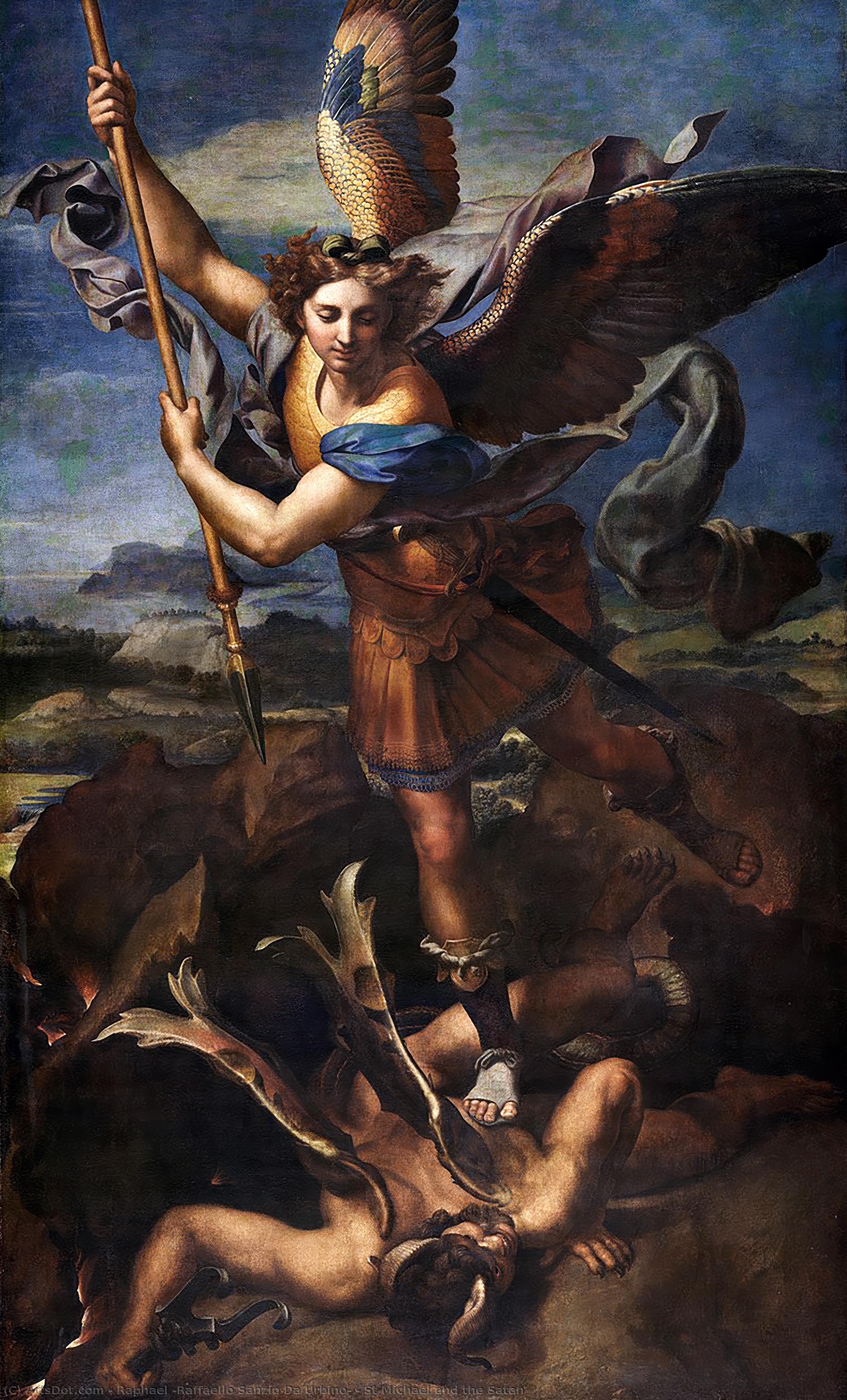 Wikioo.org – La Enciclopedia de las Bellas Artes - Pintura, Obras de arte de Raphael (Raffaello Sanzio Da Urbino) - san miguel y el satanás