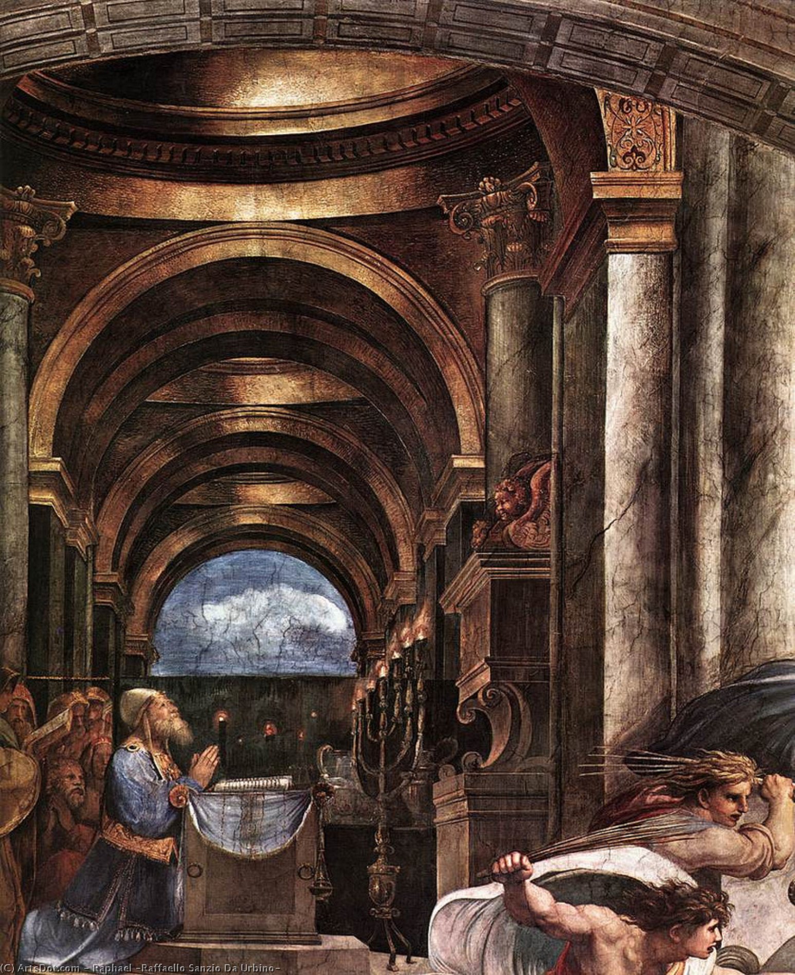 Wikioo.org - Bách khoa toàn thư về mỹ thuật - Vẽ tranh, Tác phẩm nghệ thuật Raphael (Raffaello Sanzio Da Urbino) - Stanze Vaticane - The Expulsion of Heliodorus from the Temple (detail) [02]
