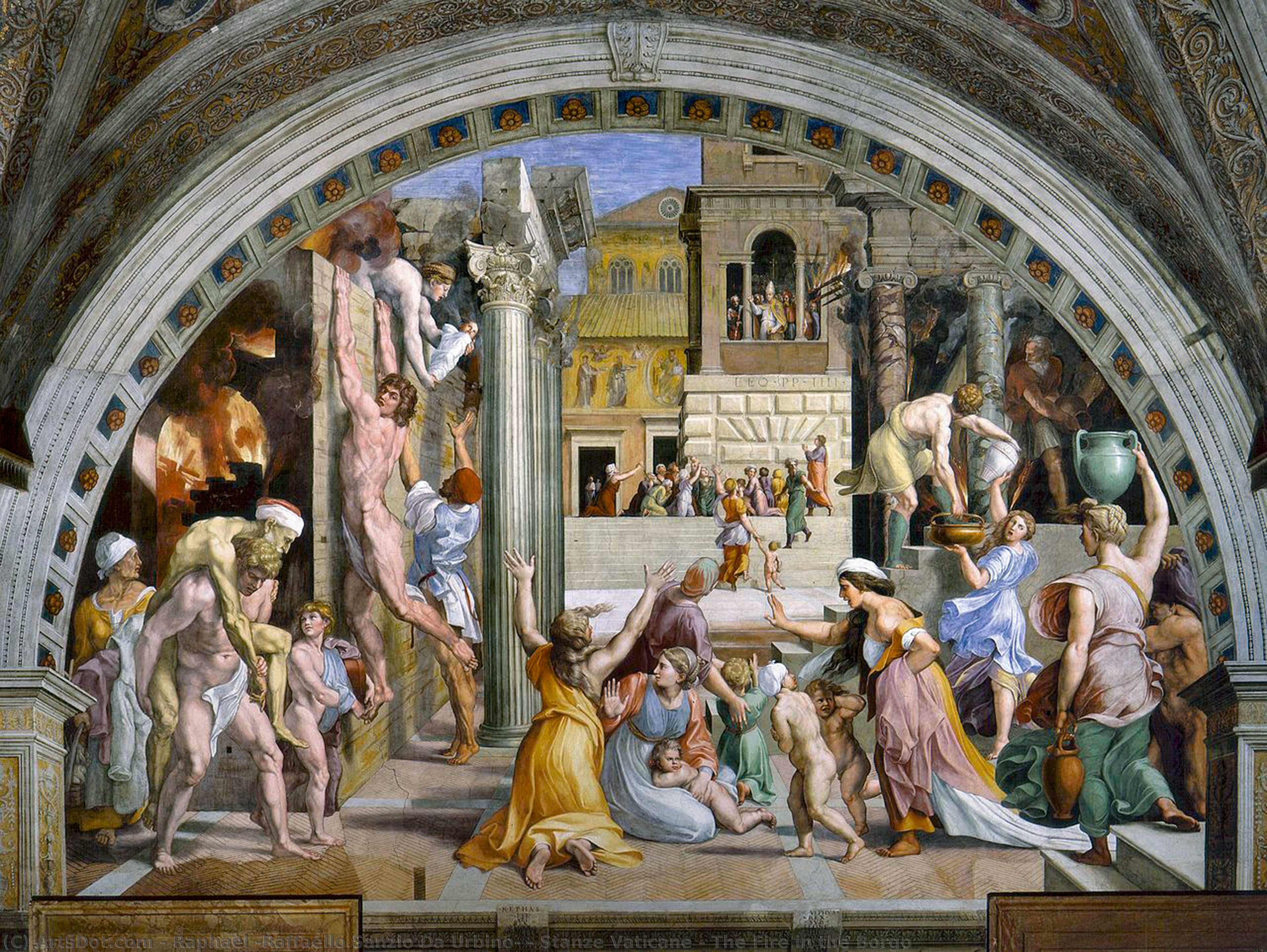 WikiOO.org - Enciclopédia das Belas Artes - Pintura, Arte por Raphael (Raffaello Sanzio Da Urbino) - Stanze Vaticane - The Fire in the Borgo