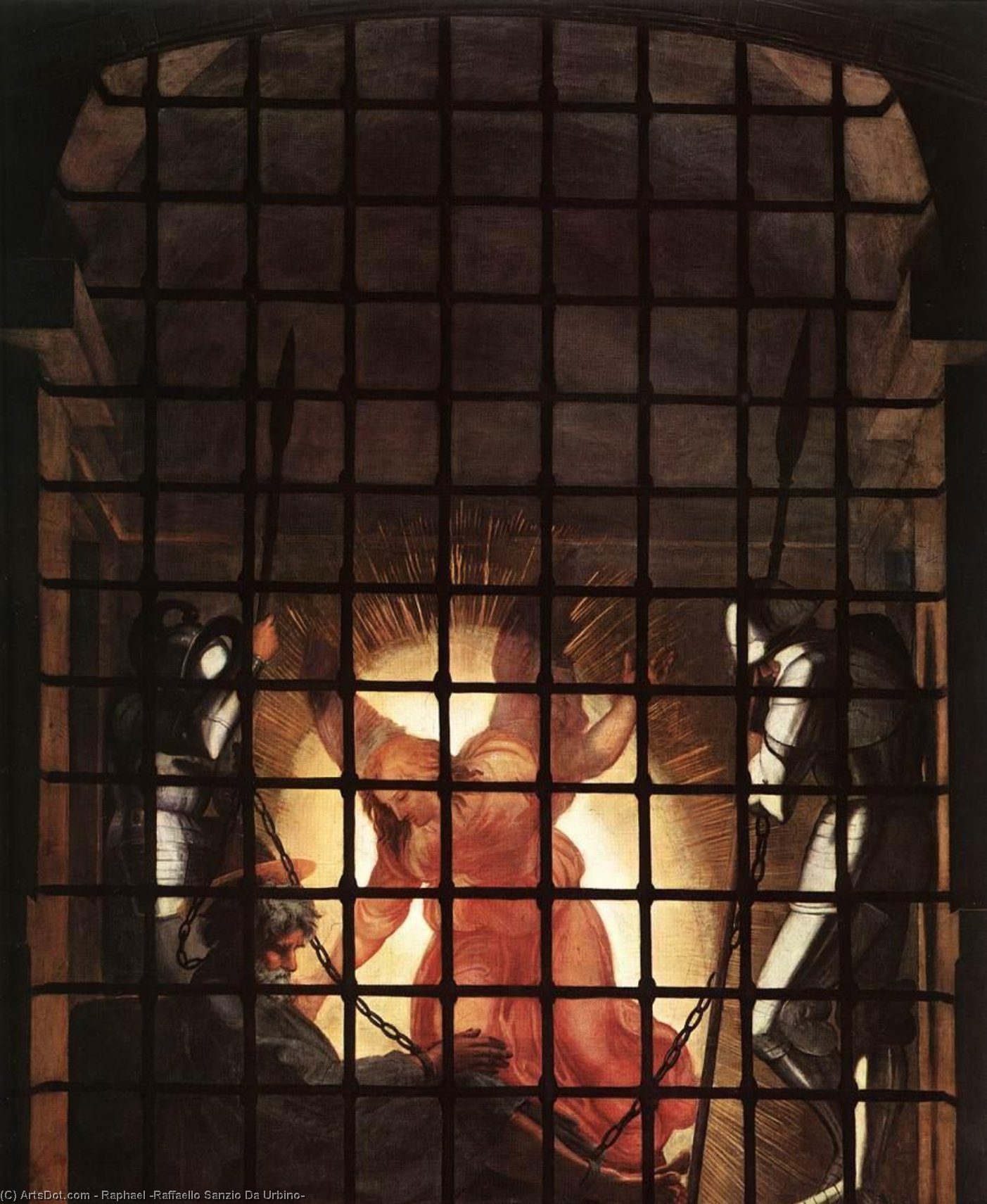 Wikoo.org - موسوعة الفنون الجميلة - اللوحة، العمل الفني Raphael (Raffaello Sanzio Da Urbino) - Stanze Vaticane - The Liberation of St Peter (detail) [02]