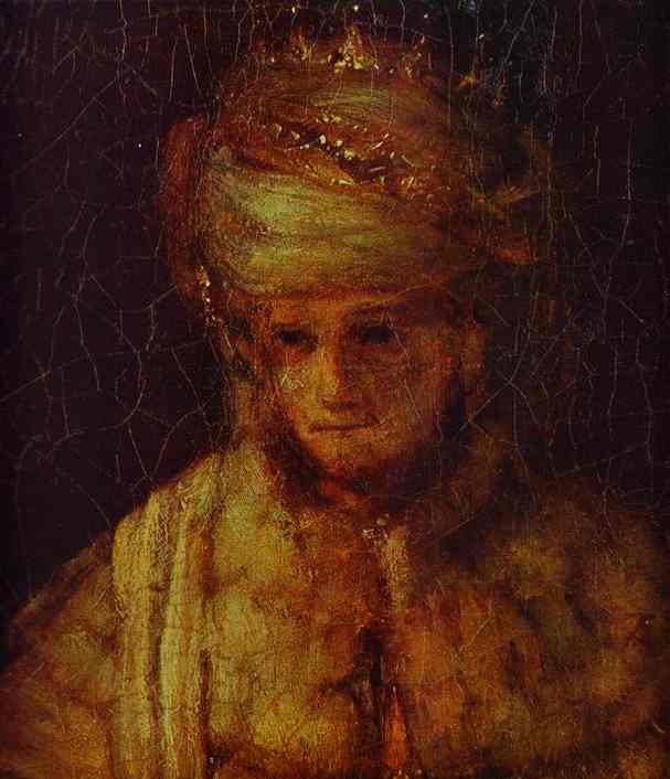 Wikioo.org – La Enciclopedia de las Bellas Artes - Pintura, Obras de arte de Rembrandt Van Rijn - Asuero . detalle de asuero , amán y ester
