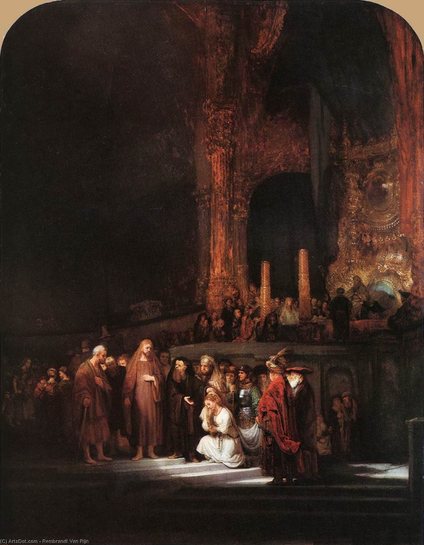 WikiOO.org - Энциклопедия изобразительного искусства - Живопись, Картины  Rembrandt Van Rijn - христос и женщина, взятые в прелюбодеянии