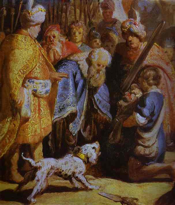 WikiOO.org – 美術百科全書 - 繪畫，作品 Rembrandt Van Rijn - 大卫呈现歌利亚的头扫罗王