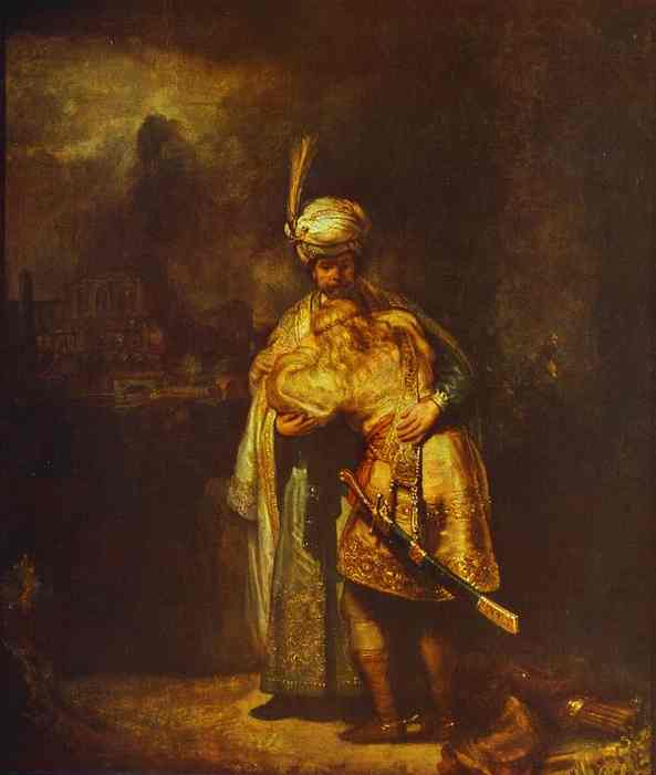 Wikioo.org - สารานุกรมวิจิตรศิลป์ - จิตรกรรม Rembrandt Van Rijn - Departing of David and Jonathan