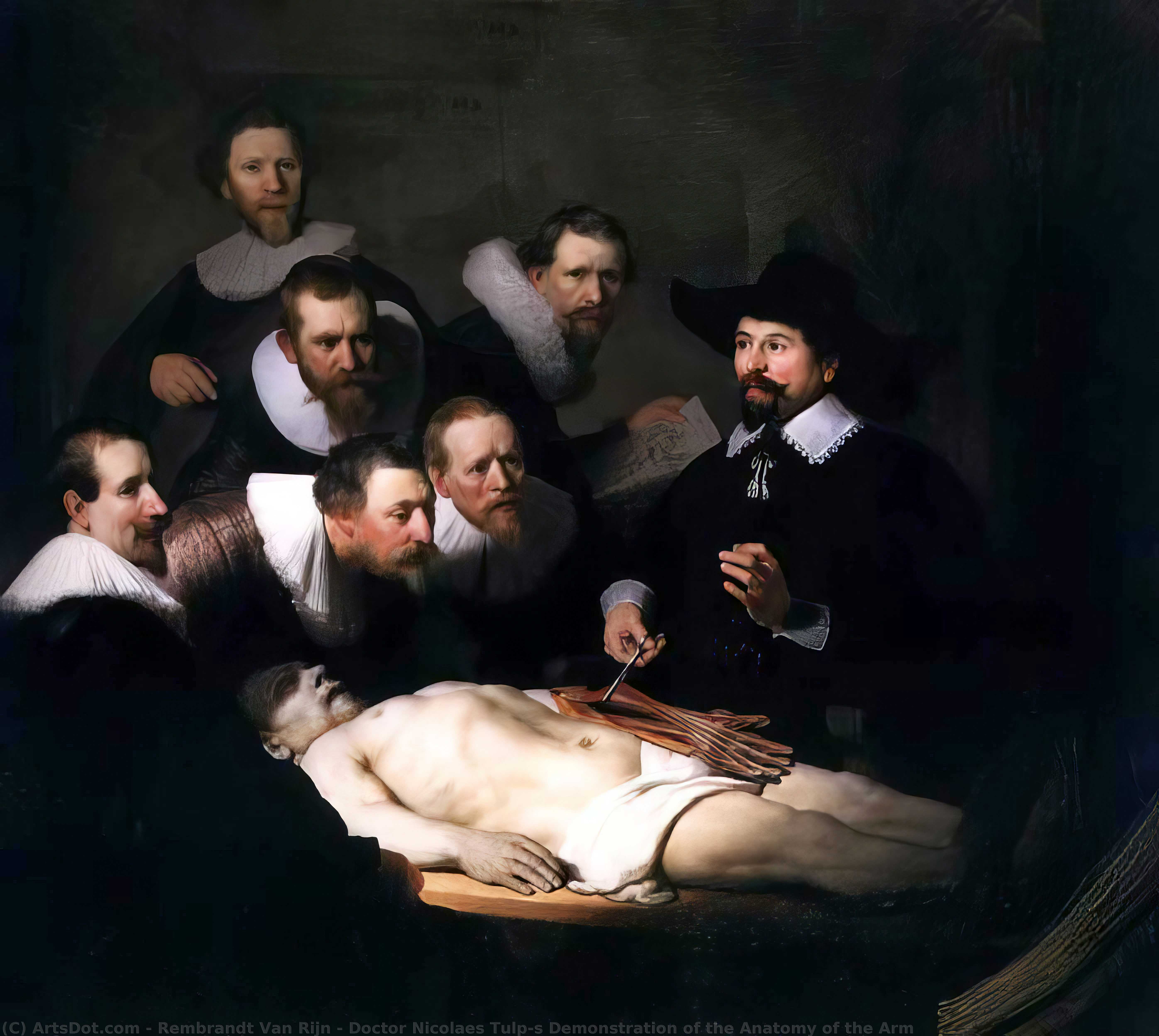Wikioo.org - The Encyclopedia of Fine Arts - Painting, Artwork by Rembrandt Van Rijn - Doctor Nicolaes Tulp's Demonstration of the Anatomy of the Arm
