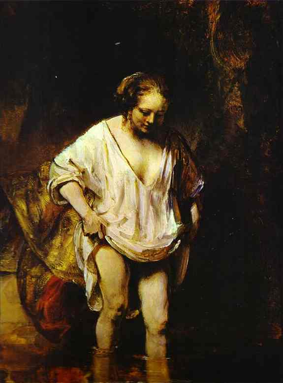 Wikioo.org - สารานุกรมวิจิตรศิลป์ - จิตรกรรม Rembrandt Van Rijn - Hendrickje Bathing in a River