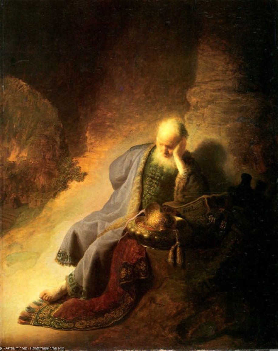 WikiOO.org - 百科事典 - 絵画、アートワーク Rembrandt Van Rijn - エルサレムの破壊を嘆くエレミヤ