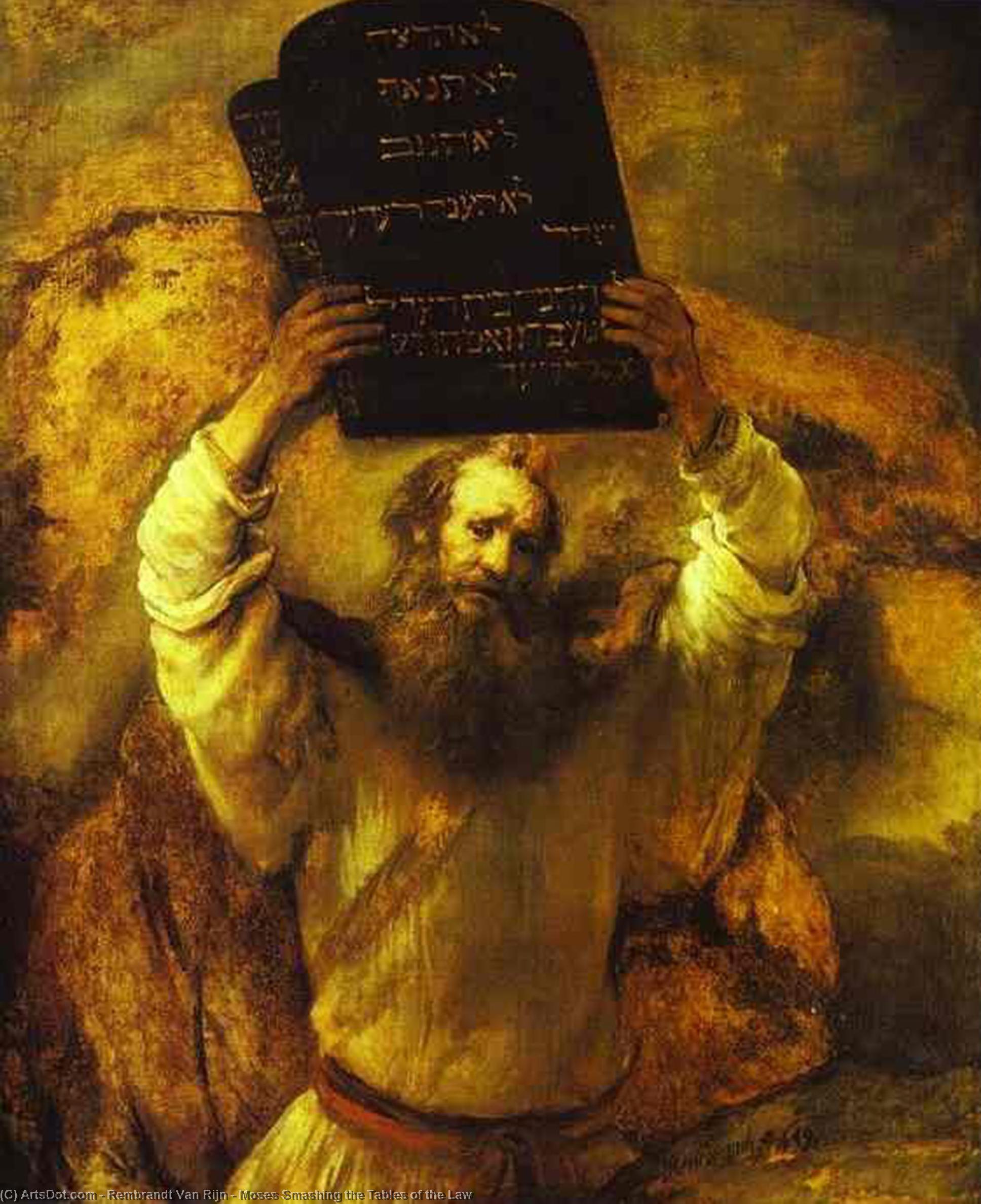 WikiOO.org - Энциклопедия изобразительного искусства - Живопись, Картины  Rembrandt Van Rijn - моисей, разбивающий столы закона