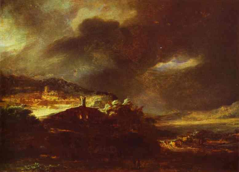 Wikioo.org - The Encyclopedia of Fine Arts - Painting, Artwork by Rembrandt Van Rijn - Paysage D'Orage