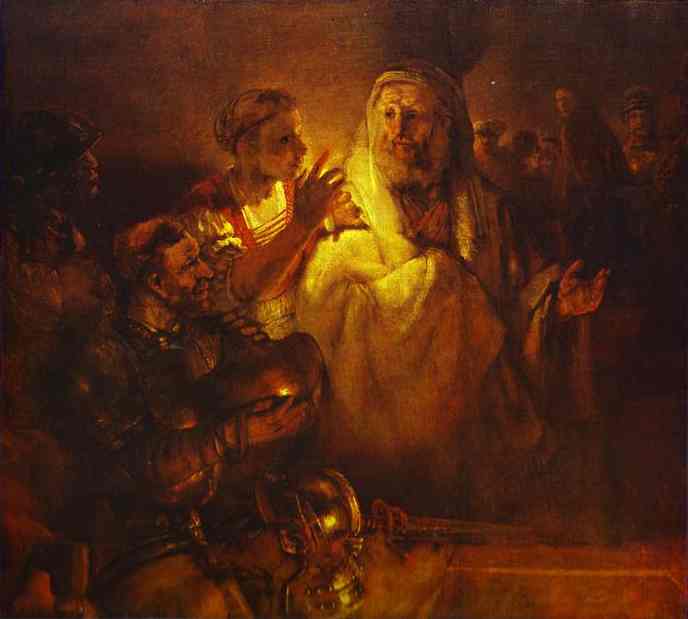 Wikioo.org - Die Enzyklopädie bildender Kunst - Malerei, Kunstwerk von Rembrandt Van Rijn - peter leugnet christus