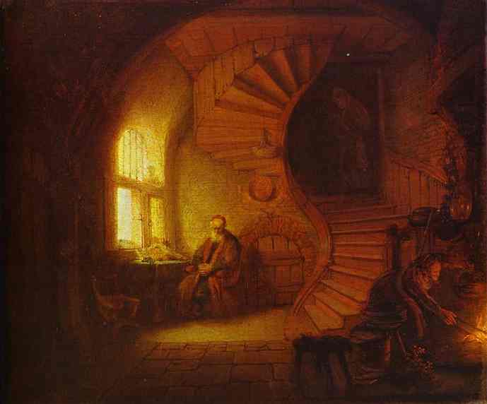 WikiOO.org - Encyclopedia of Fine Arts - Schilderen, Artwork Rembrandt Van Rijn - Philosopher Meditating