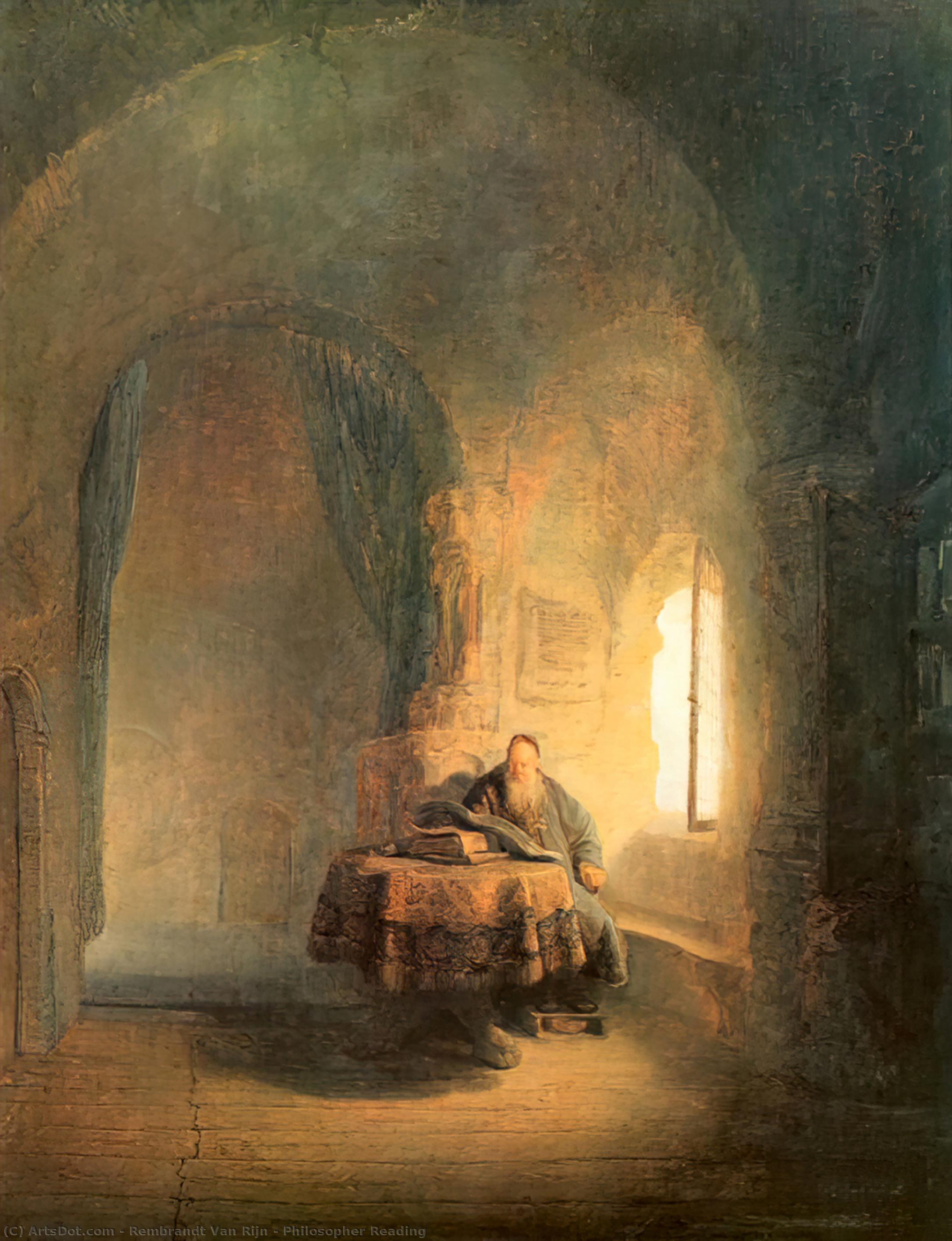 Wikioo.org - The Encyclopedia of Fine Arts - Painting, Artwork by Rembrandt Van Rijn - Philosopher Reading