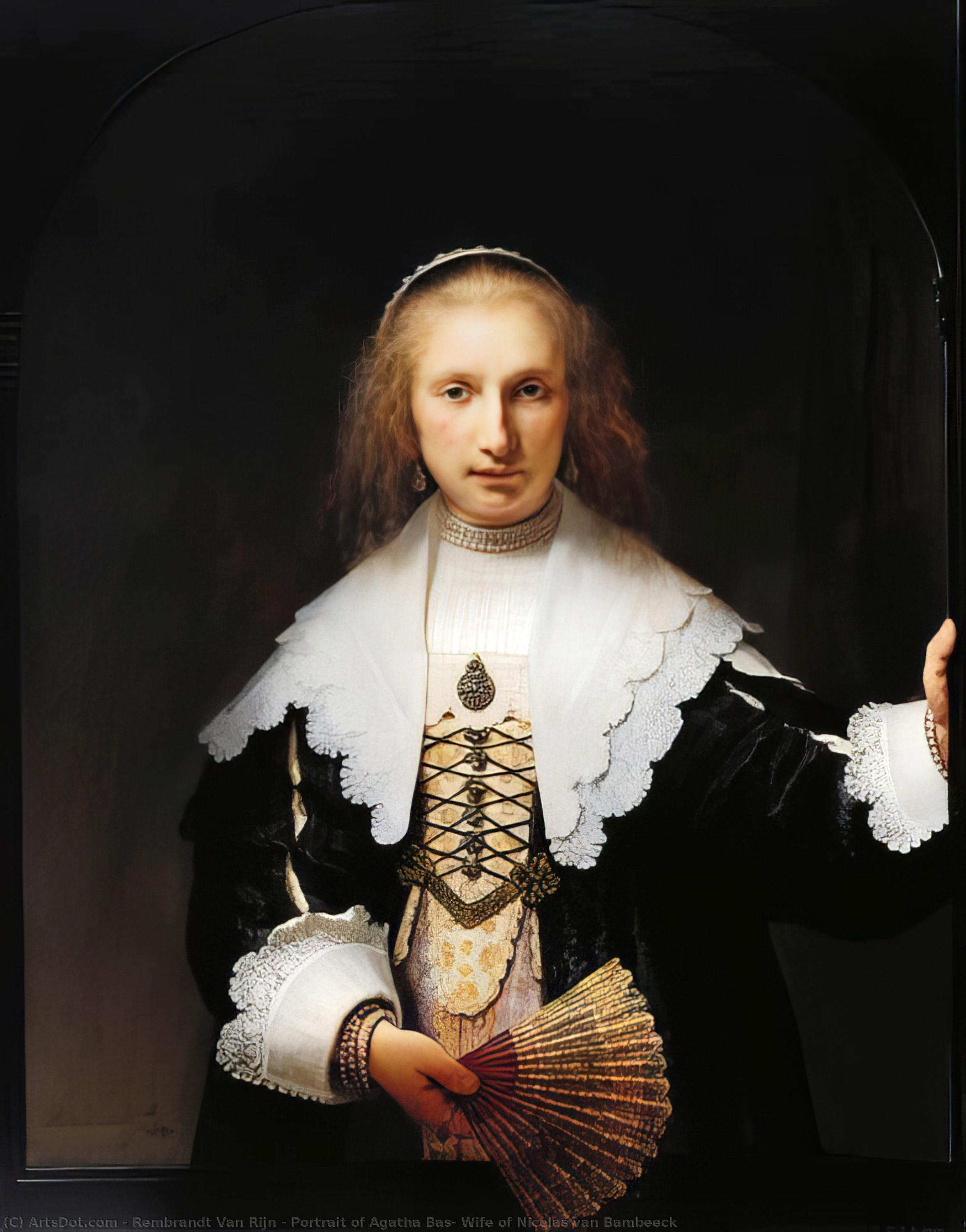 Wikoo.org - موسوعة الفنون الجميلة - اللوحة، العمل الفني Rembrandt Van Rijn - Portrait of Agatha Bas, Wife of Nicolas van Bambeeck