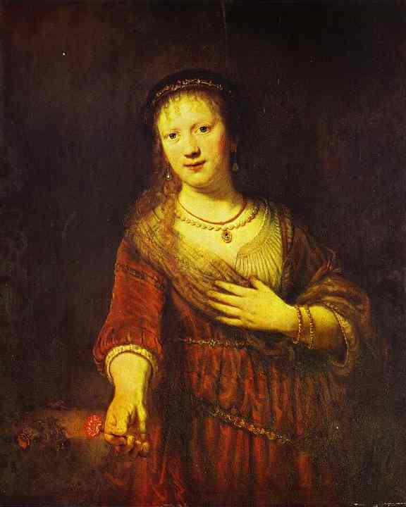 Wikioo.org - Encyklopedia Sztuk Pięknych - Malarstwo, Grafika Rembrandt Van Rijn - Saskia at Her Toilet