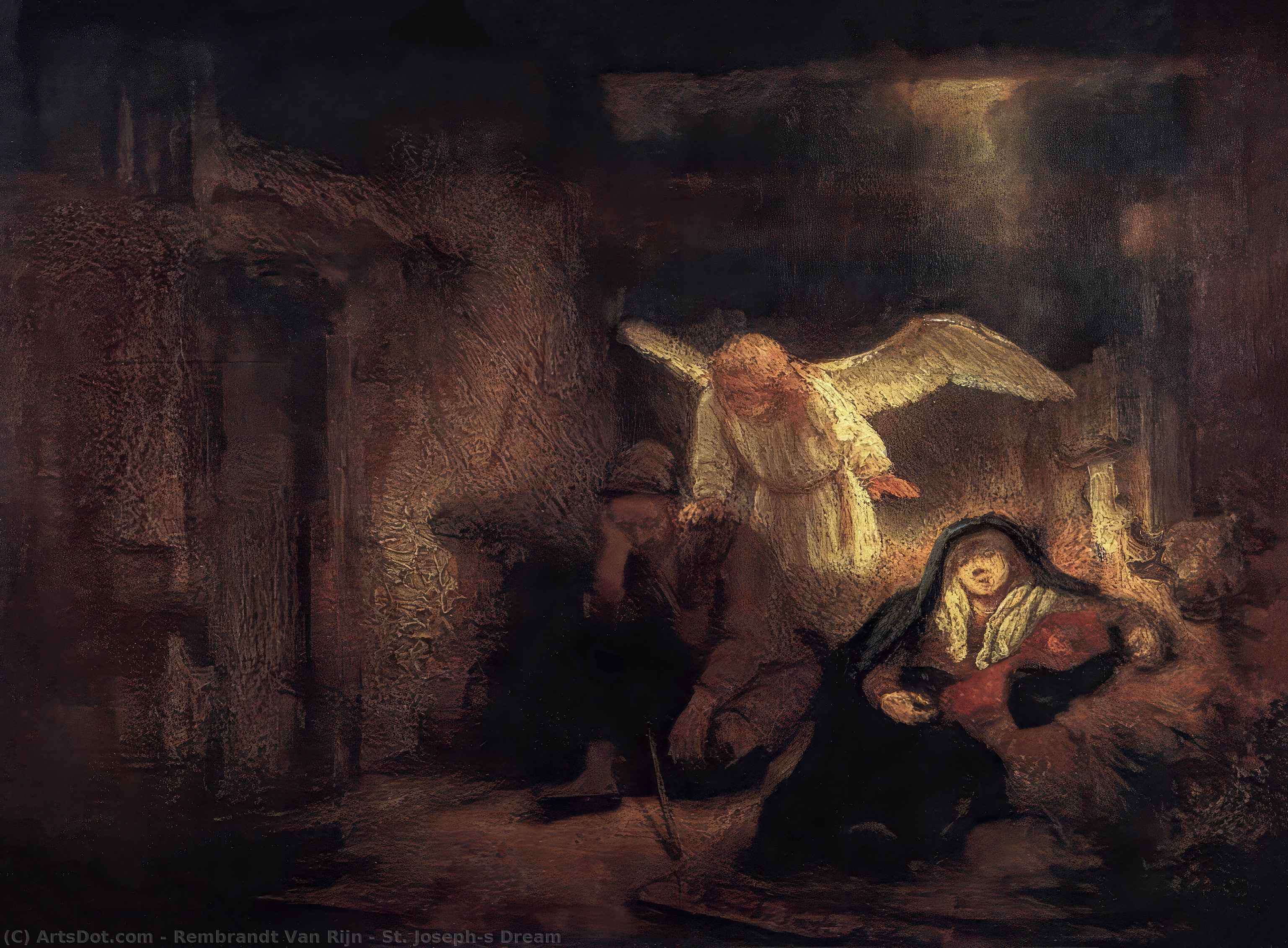WikiOO.org - אנציקלופדיה לאמנויות יפות - ציור, יצירות אמנות Rembrandt Van Rijn - St. Joseph's Dream